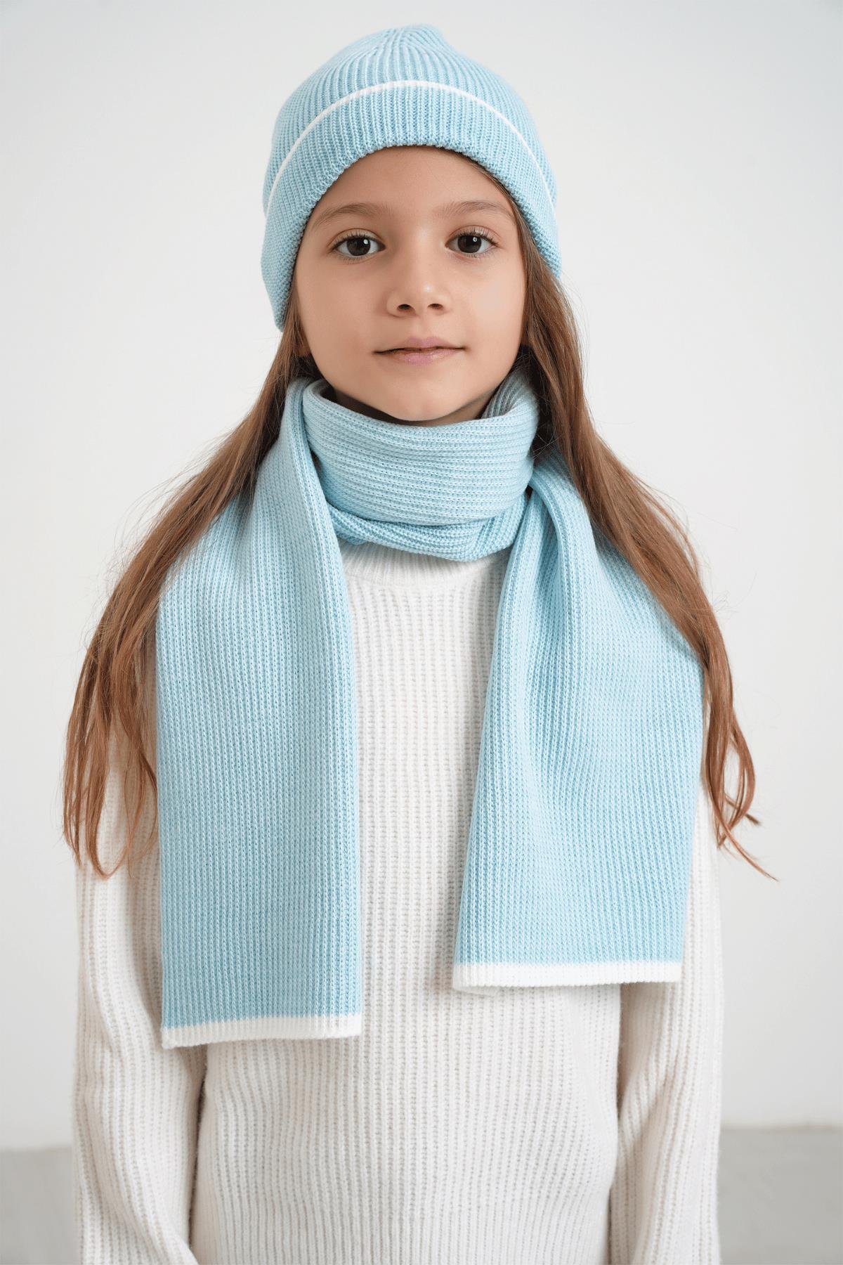 Chuba Çocuk Selanik Örgü Atkı Bere Takımı 7-9 & 10-12 Yaş Mavi CHKIDS106