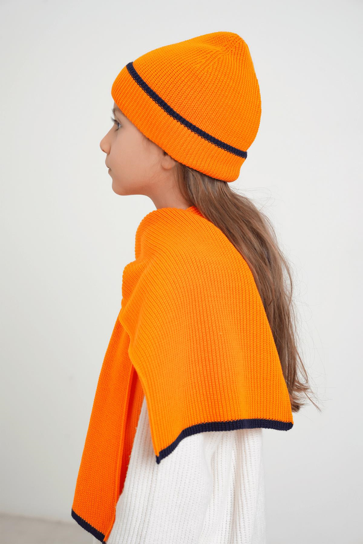 Chuba Çocuk Selanik Örgü Atkı Bere Takımı 7-9 & 10-12 Yaş Oranj CHKIDS106