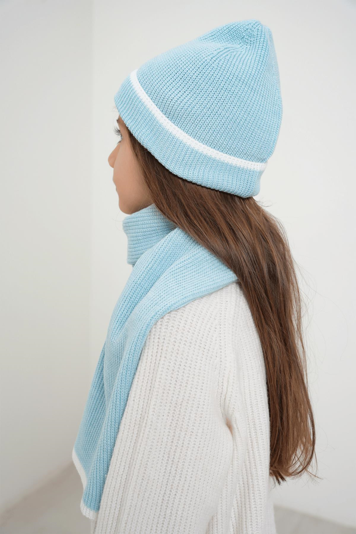 Chuba Çocuk Selanik Örgü Atkı Bere Takımı 7-9 & 10-12 Yaş Mavi CHKIDS106