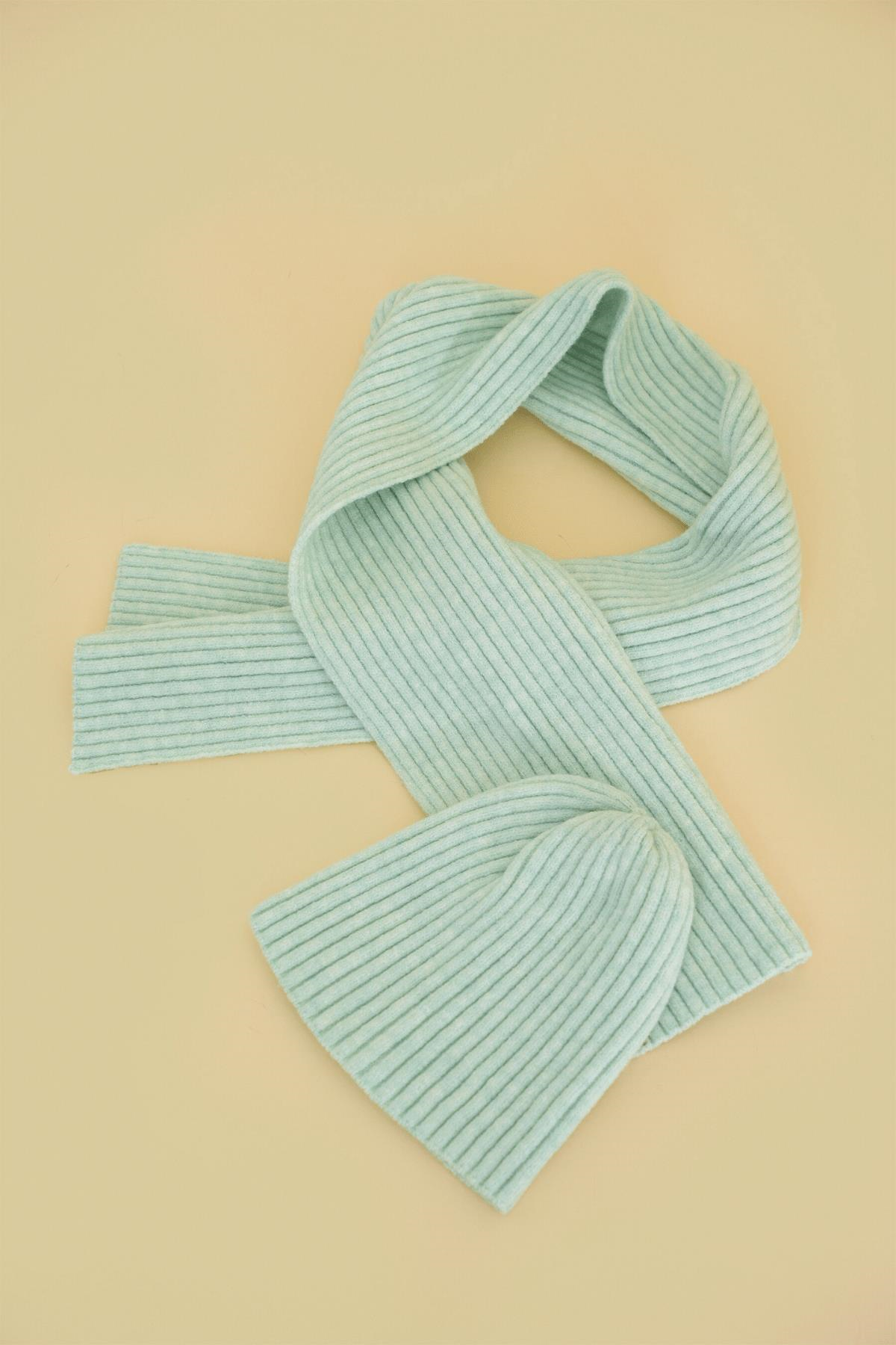 Chuba Çocuk Yumuşak Tuşeli Fitilli Atkı Bere Takımı 3-6 Yaş Mint CHKIDS101