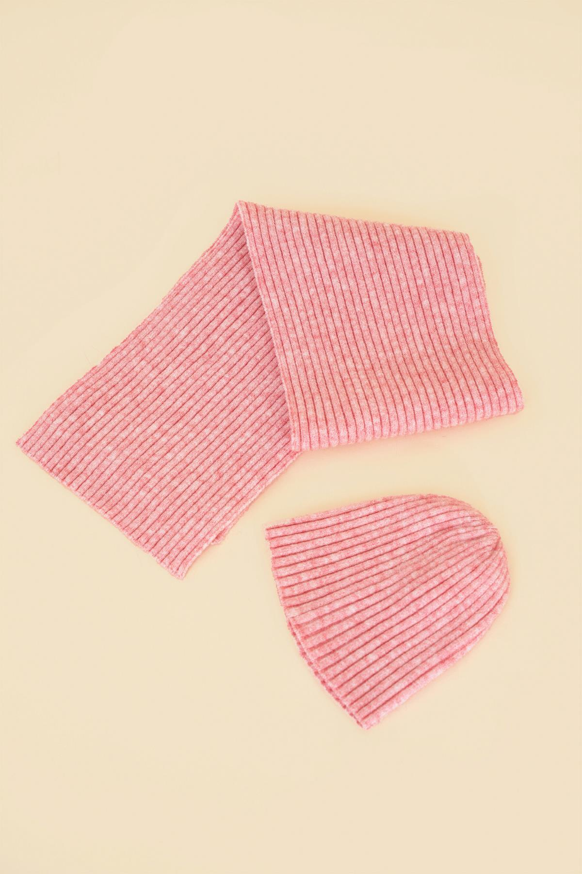 Chuba Çocuk Yumuşak Tuşeli Fitilli Atkı Bere Takımı 3-6 Yaş Pembe CHKIDS101