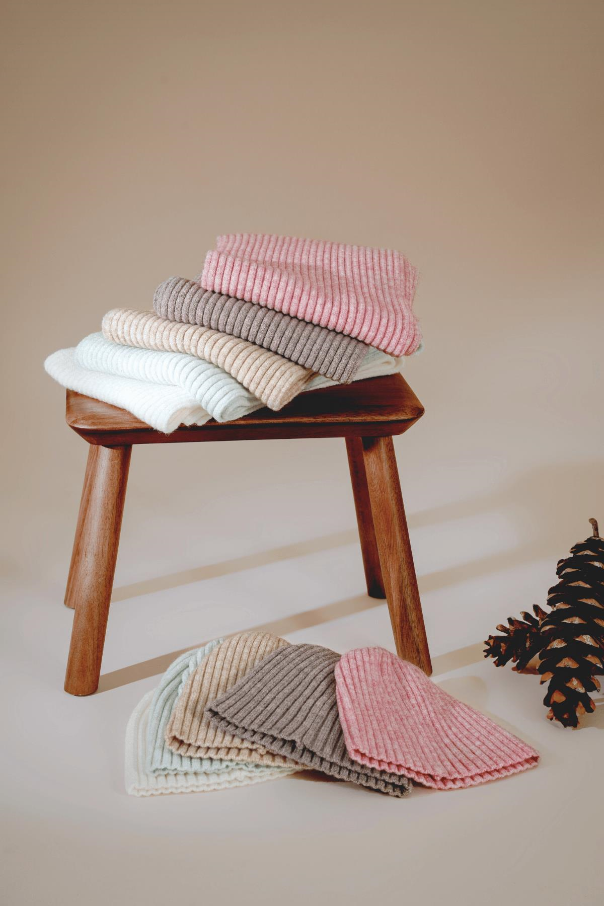 Chuba Çocuk Yumuşak Tuşeli Fitilli Atkı Bere Takımı 3-6 Yaş Bej CHKIDS101