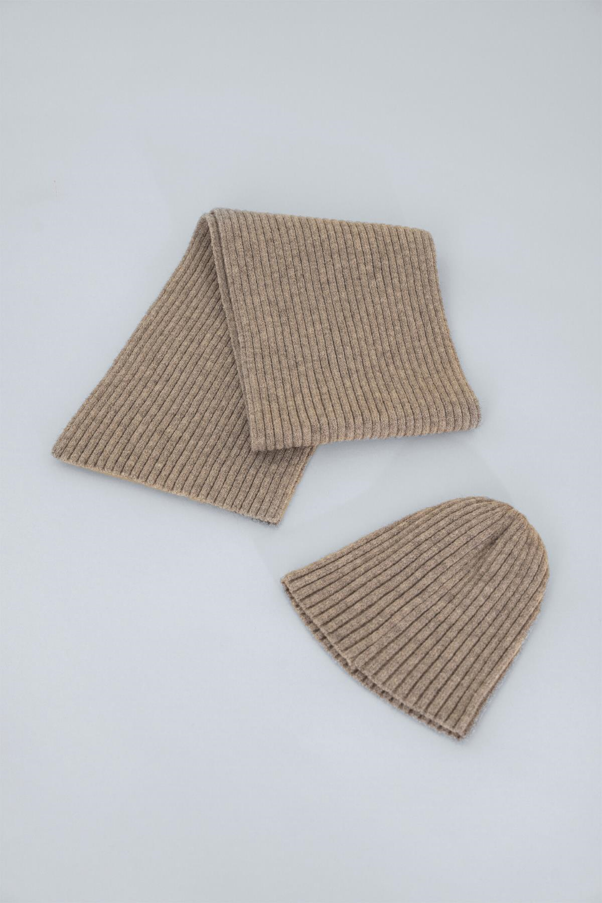 Chuba Çocuk Yumuşak Tuşeli Fitilli Atkı Bere Takımı 3-6 Yaş Açık Kahve CHKIDS101