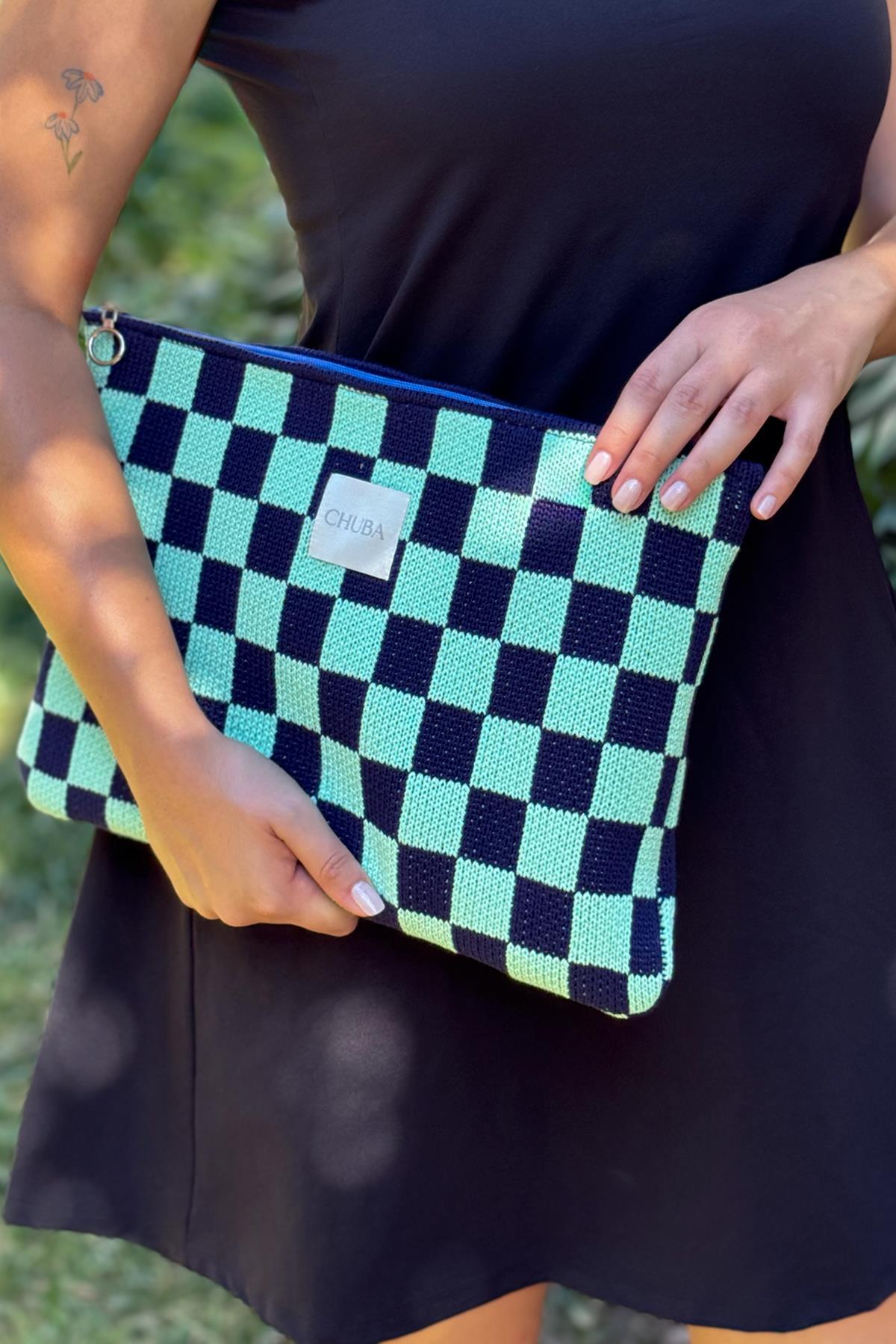 Chuba Dama Desenli Triko Laptop & Macbook & Tablet Kılıfı 13”-14” Inç Uyumlu Lacivert-Mint CHAX822