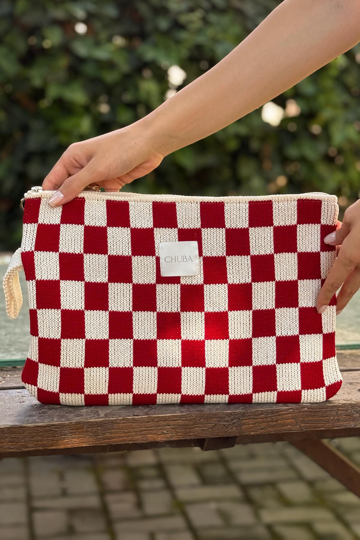 Chuba Dama Desenli Triko Laptop & Macbook & Tablet Kılıfı 13”-14” Inç Uyumlu Kırmızı-Vanilya CHAX822