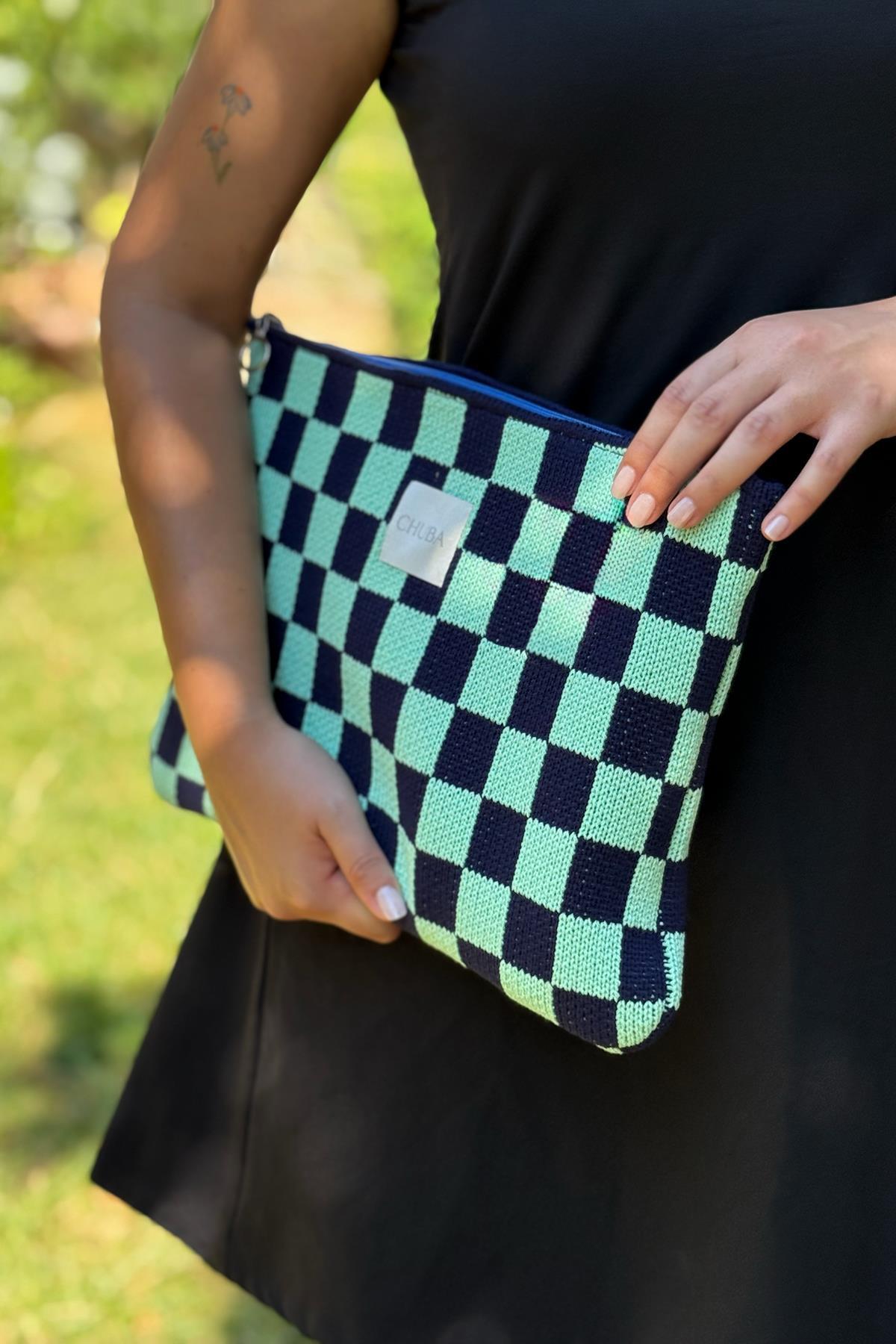 Chuba Dama Desenli Triko Laptop & Macbook & Tablet Kılıfı 13”-14” Inç Uyumlu Lacivert-Mint CHAX822