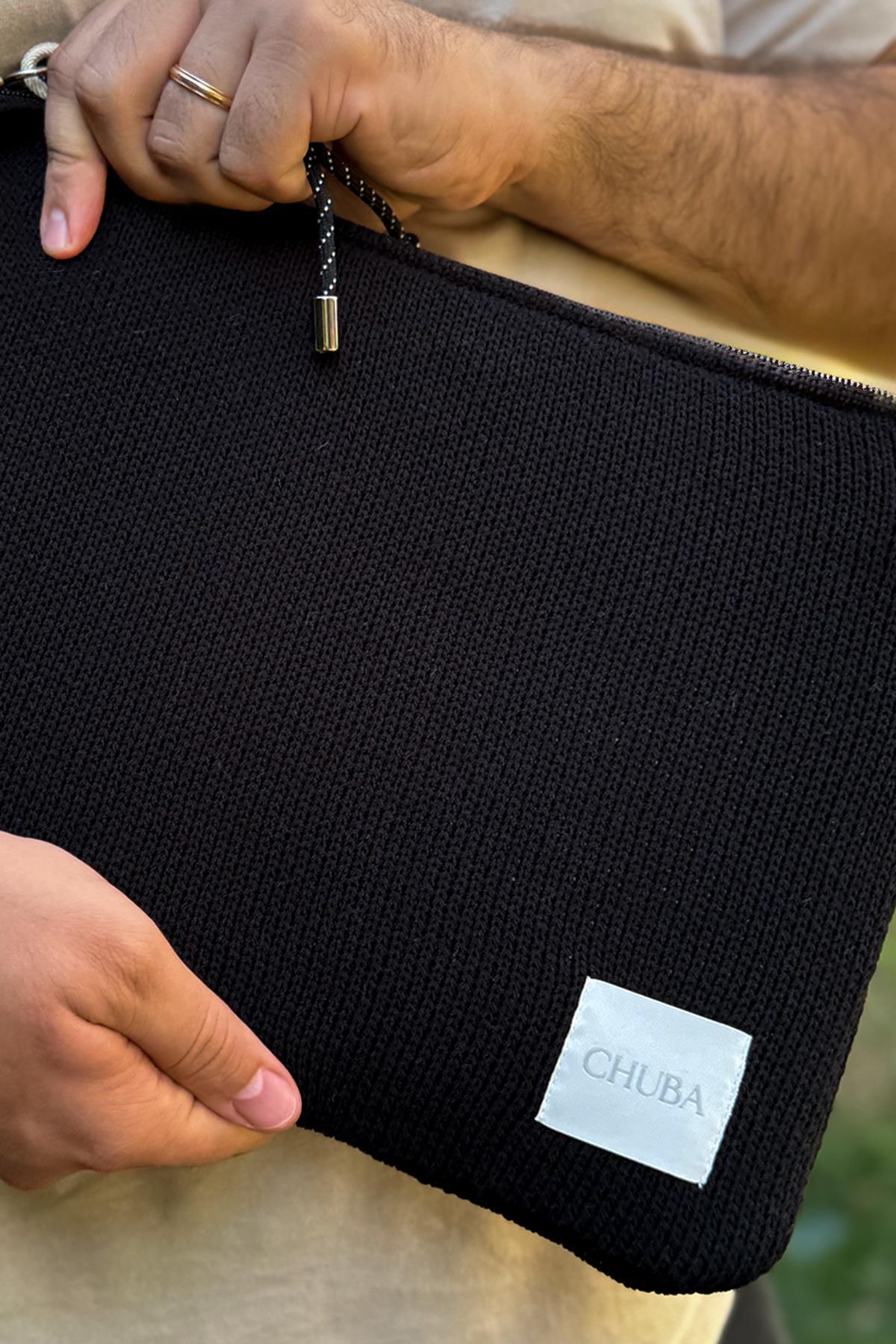 Chuba Dokulu Triko Aksesuarlı Laptop & Macbook & Tablet Kılıfı 13”-14” Inç Uyumlu Siyah CHAX823