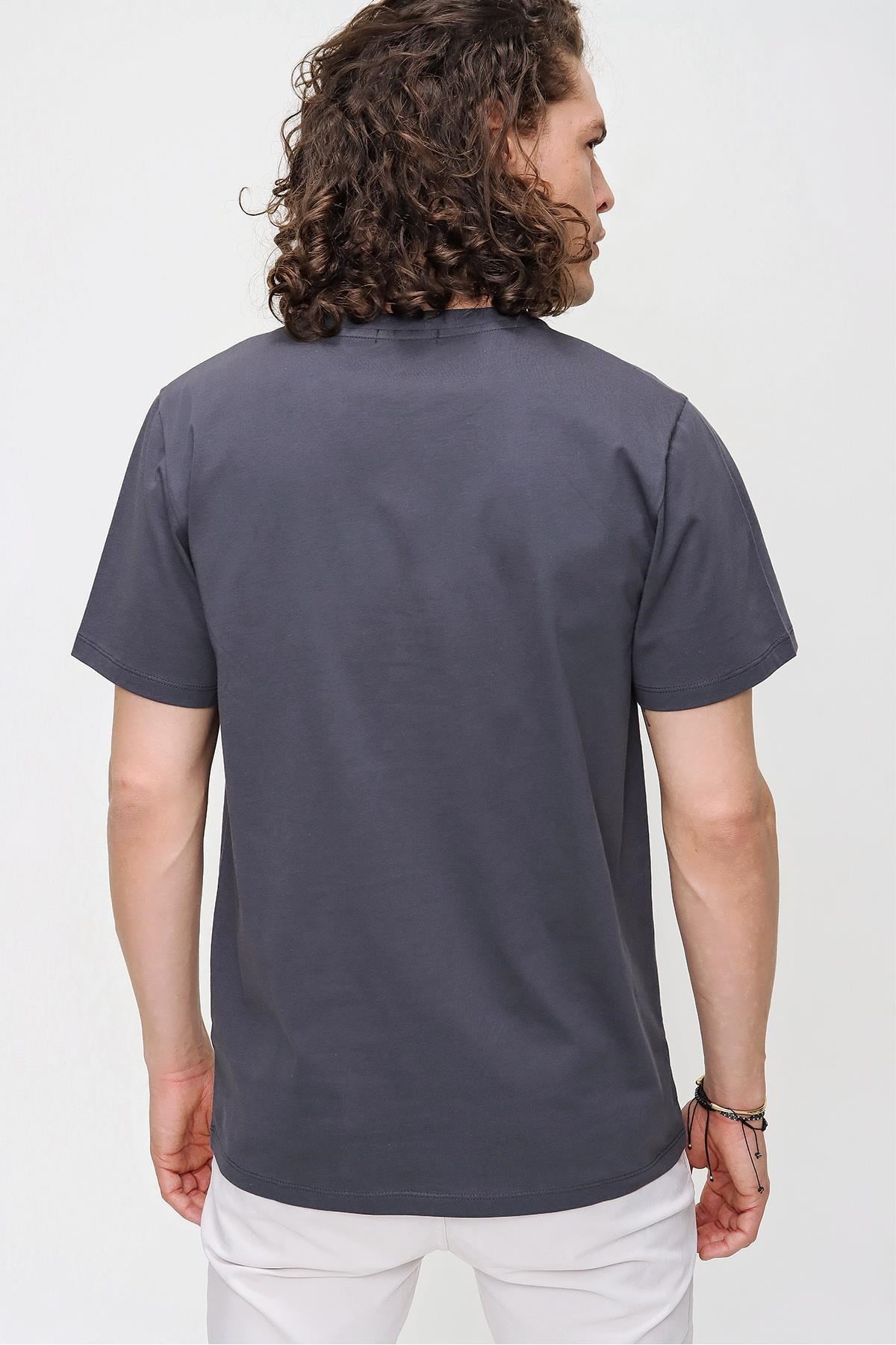 Chuba Erkek Antrasit Bisiklet Yaka Regular Fit Basic Pamuklu T-Shirt 21S101