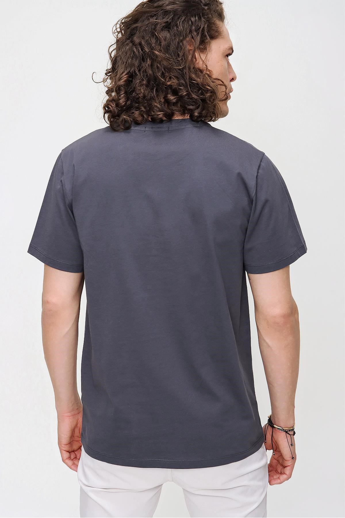 Chuba Erkek Antrasit Bisiklet Yaka Regular Fit Basic Pamuklu T-Shirt 21S101