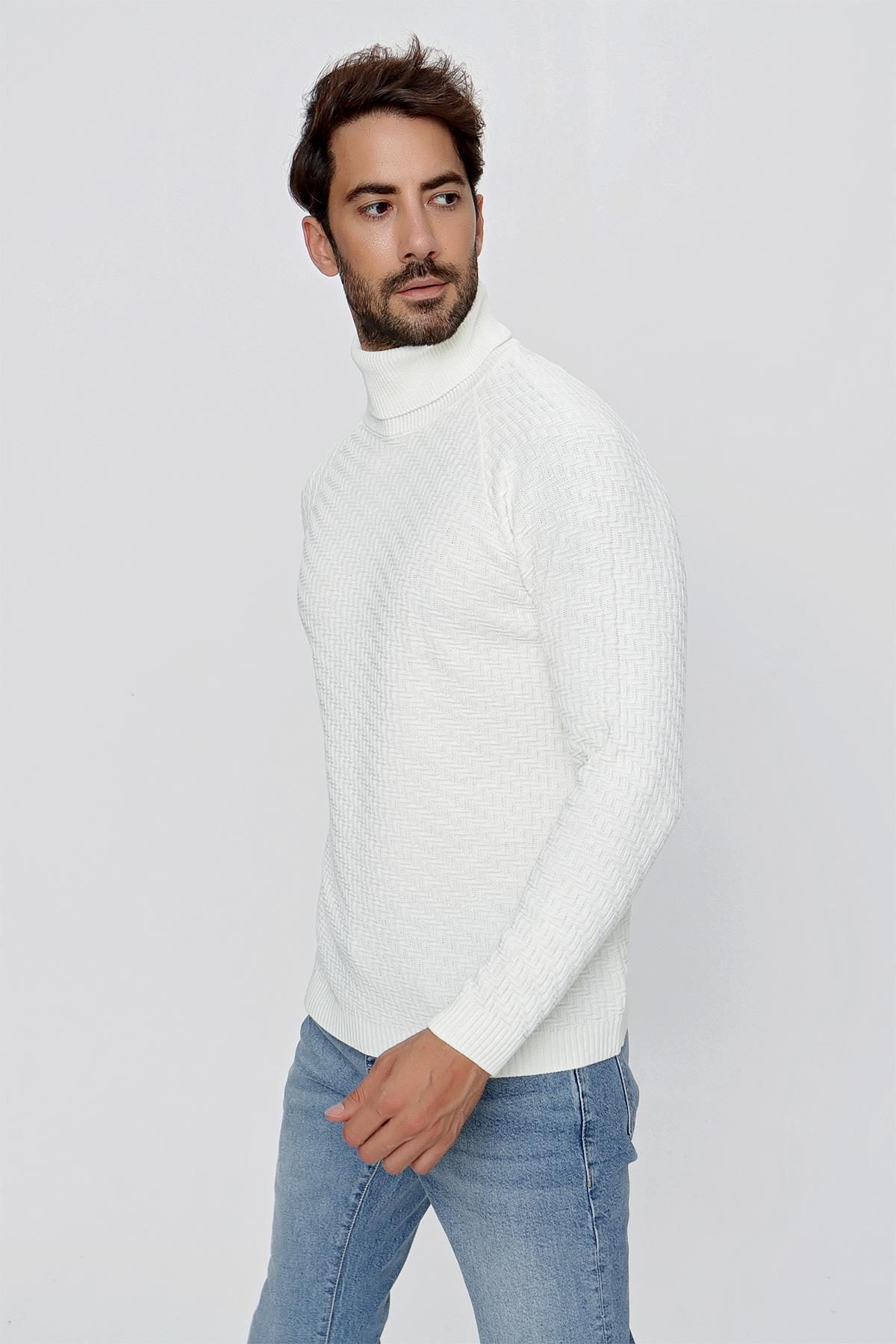 CHUBA Erkek Balıkçı Yaka Regular Fit Dokulu Uzun Kollu Triko Kazak Ekru 23W212