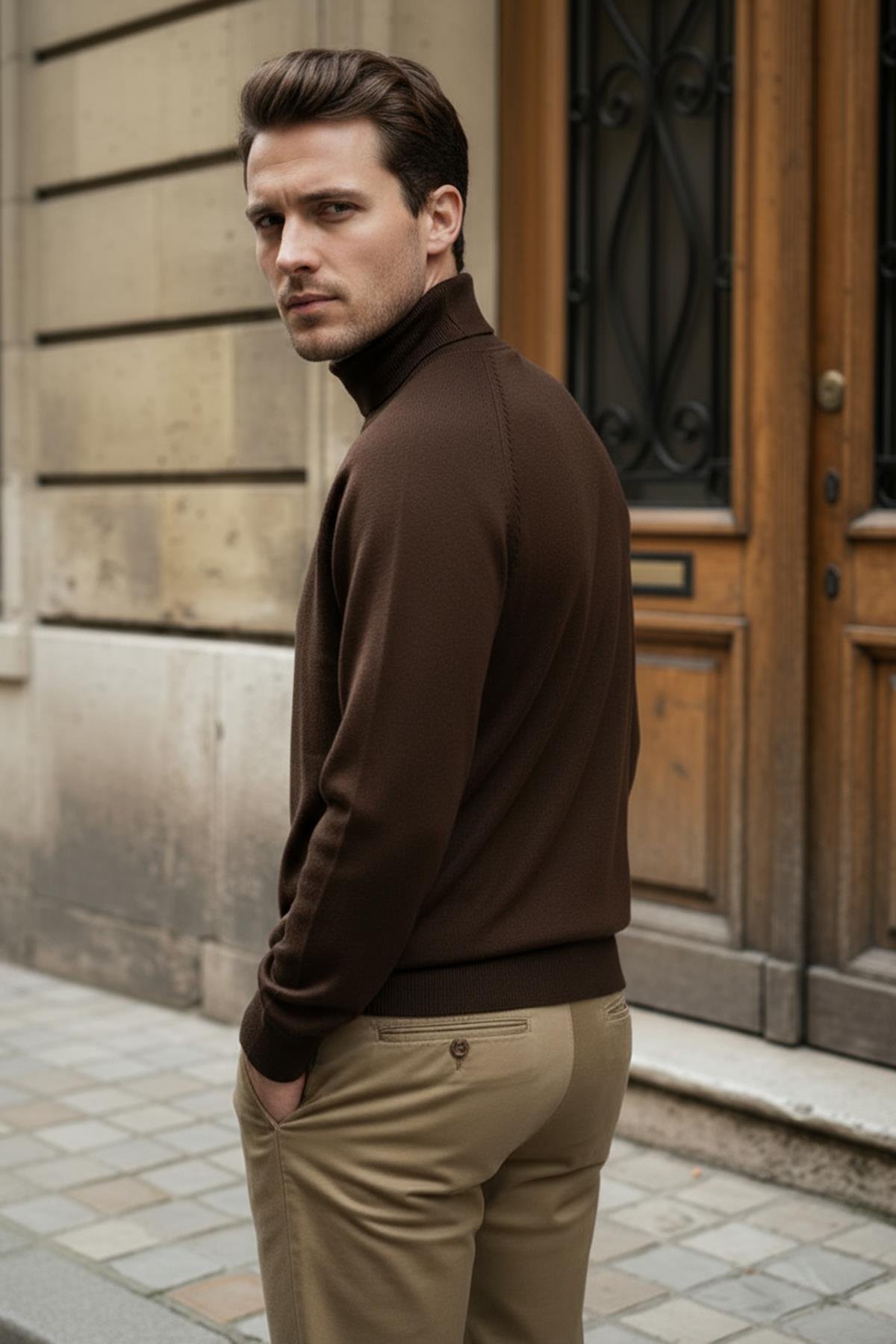 Chuba Erkek Balıkçı Yaka Standart Fit İtalyan Reglan Triko Kazak Kahverengi 26W2013