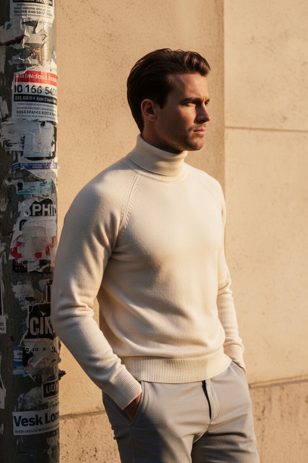 Chuba Erkek Balıkçı Yaka Standart Fit İtalyan Reglan Triko Kazak Ekru 26W2013