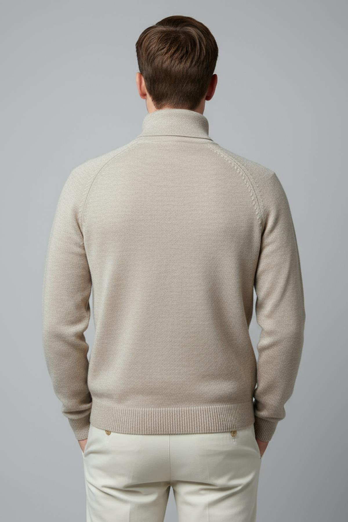 Chuba Erkek Balıkçı Yaka Standart Fit İtalyan Reglan Triko Kazak Bej 26W2013