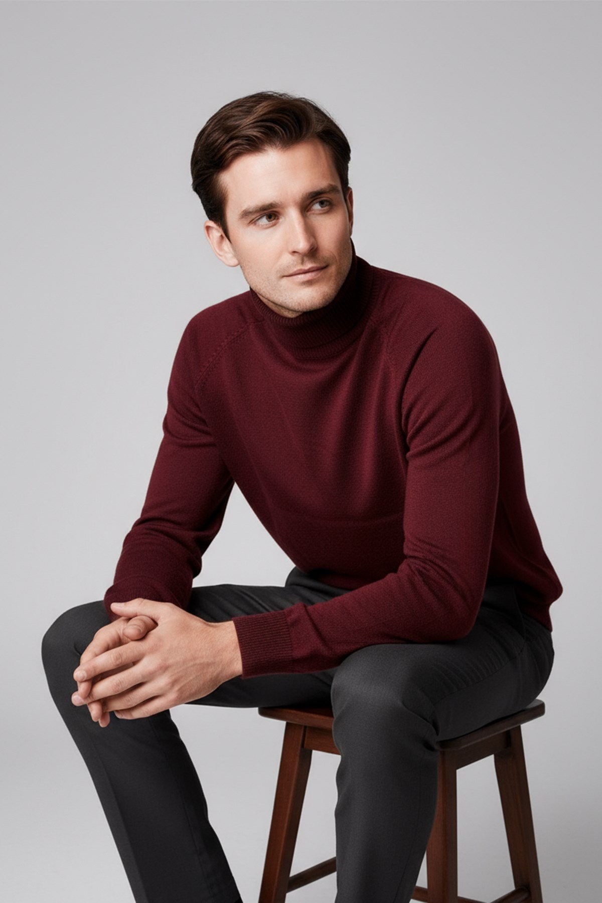 Chuba Erkek Balıkçı Yaka Standart Fit İtalyan Reglan Triko Kazak Bordo 26W2013
