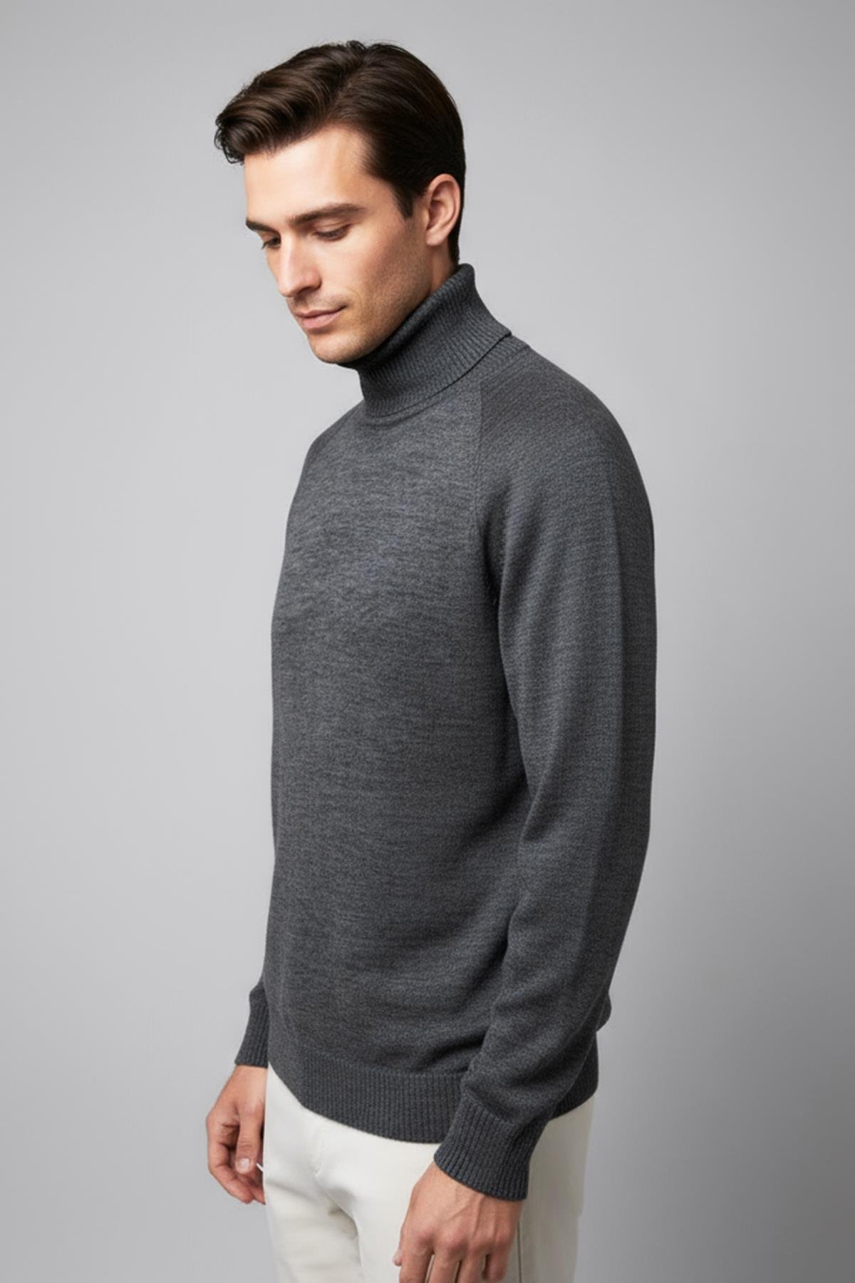 Chuba Erkek Balıkçı Yaka Standart Fit İtalyan Reglan Triko Kazak Antrasit 26W2013