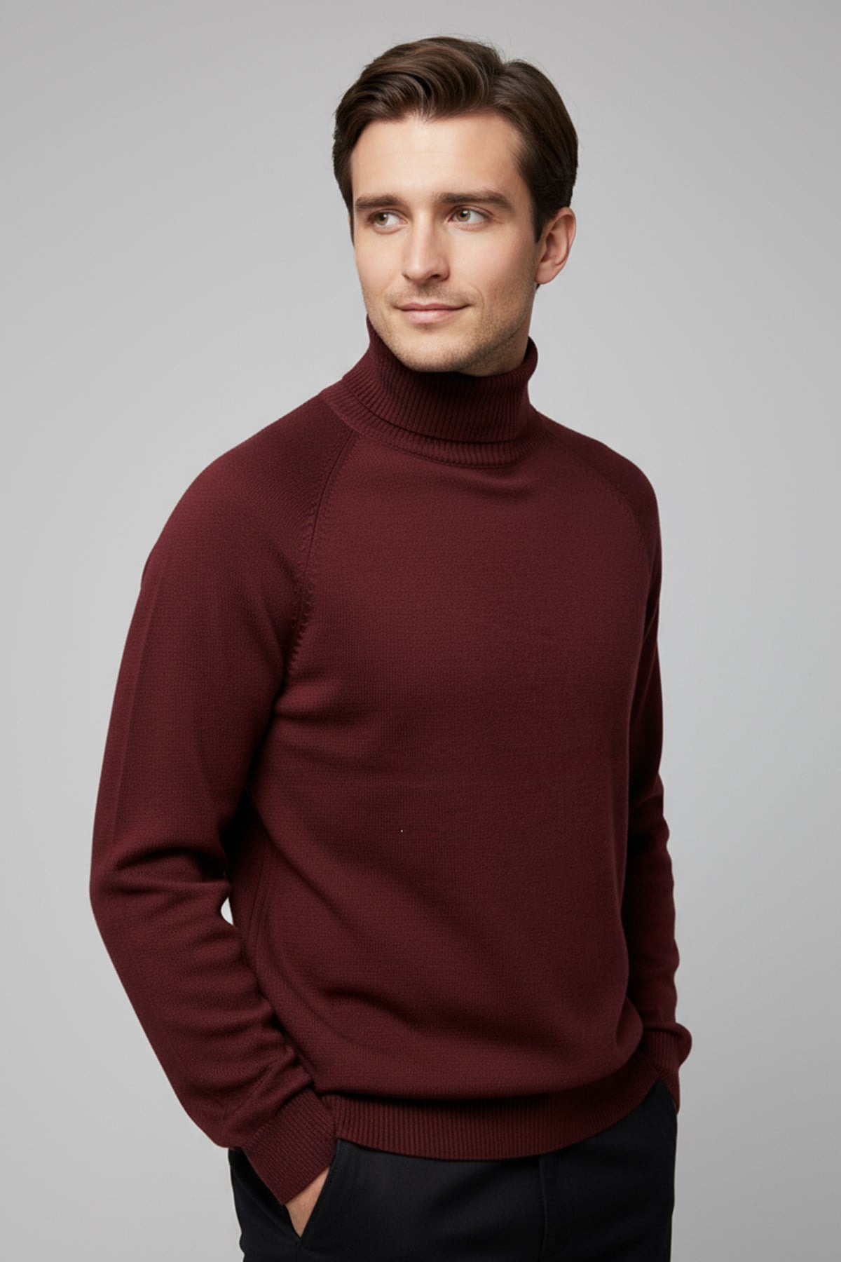 Chuba Erkek Balıkçı Yaka Standart Fit İtalyan Reglan Triko Kazak Bordo 26W2013