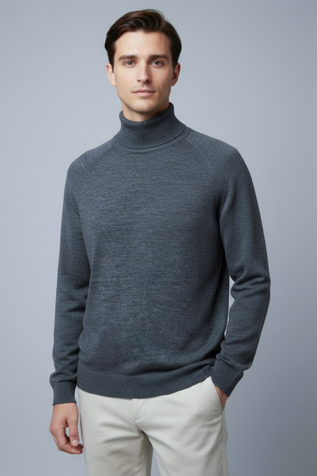 Chuba Erkek Balıkçı Yaka Standart Fit İtalyan Reglan Triko Kazak Antrasit 26W2013
