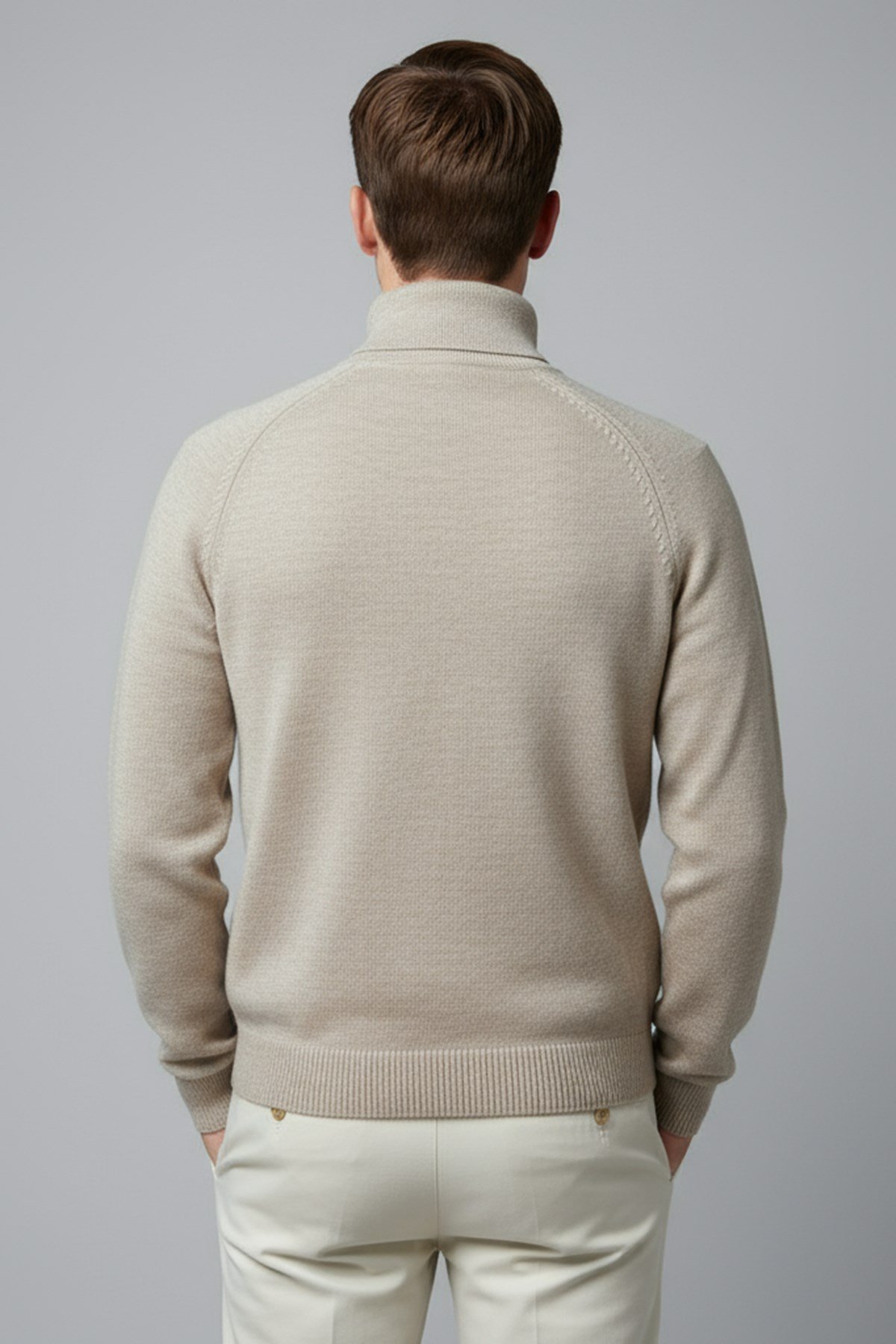 Chuba Erkek Balıkçı Yaka Standart Fit İtalyan Reglan Triko Kazak Bej 26W2013