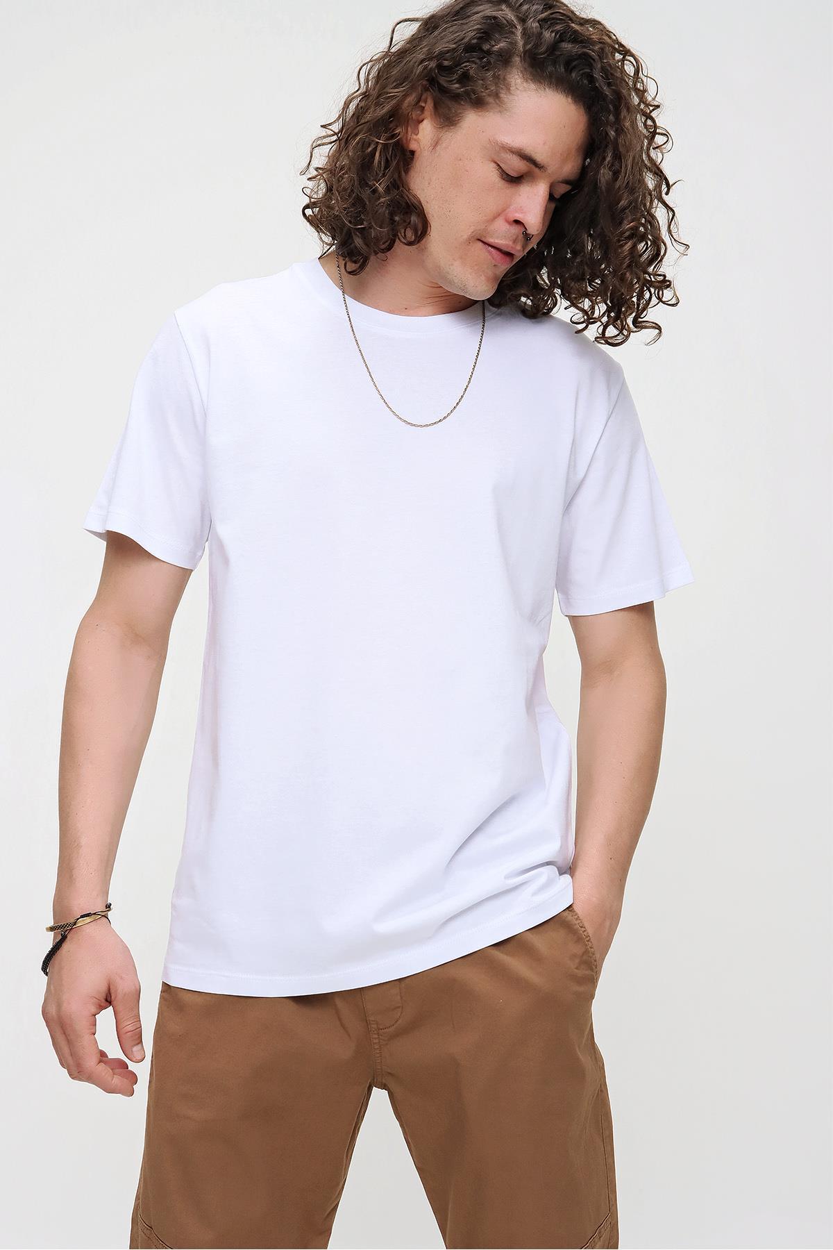 Chuba Erkek Beyaz Bisiklet Yaka Regular Fit Basic Pamuklu T-Shirt 21S101