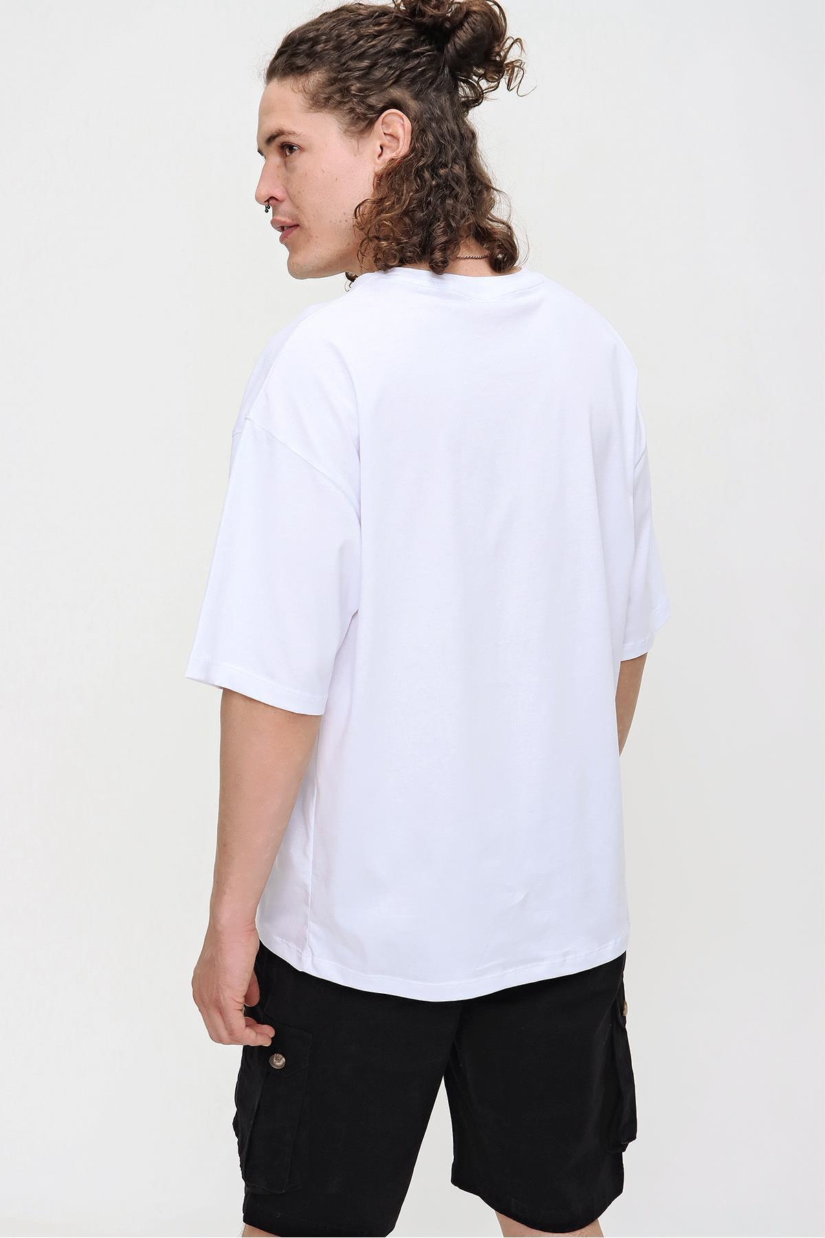 Chuba Erkek Beyaz Bisiklet Yaka Tree Of Life Baskılı Oversize T-Shirt 21S107