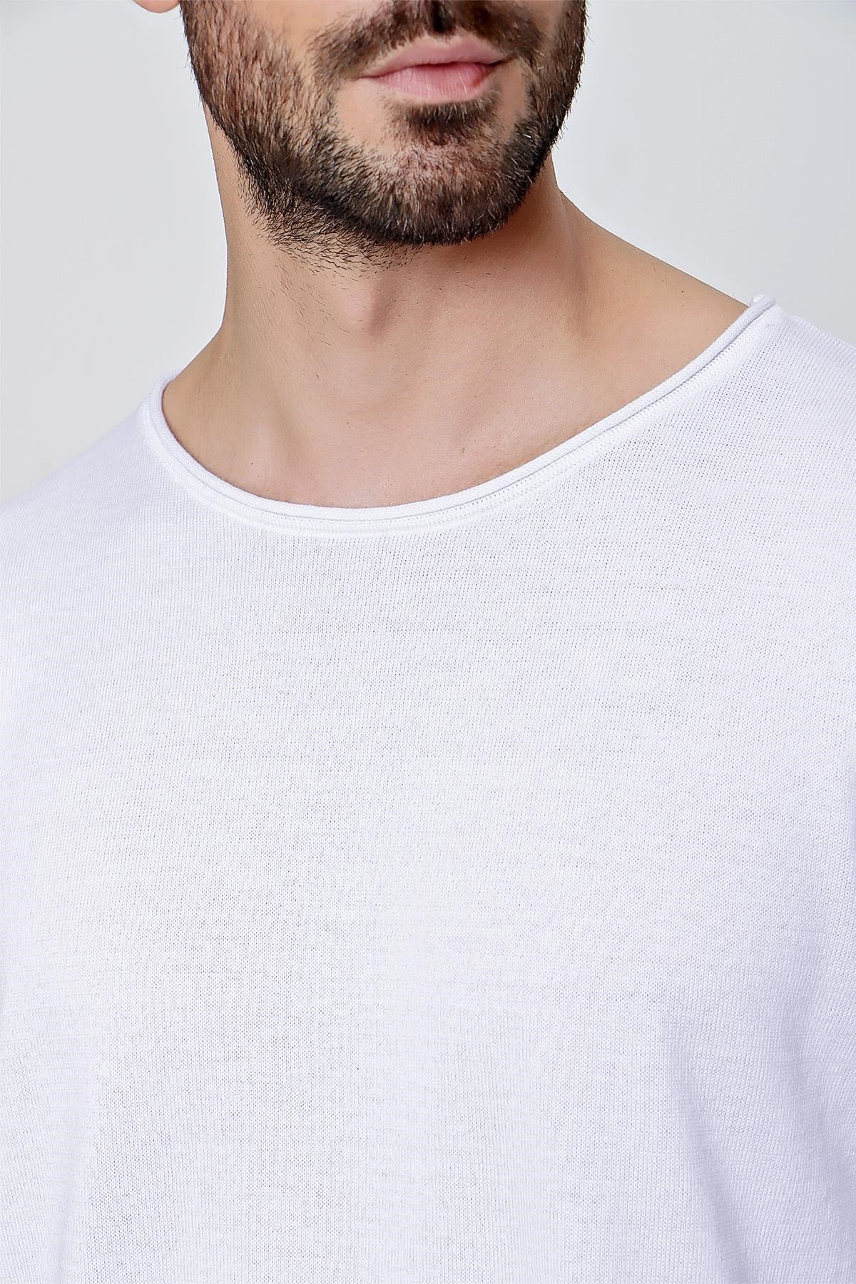 Chuba Erkek Bisiklet Yaka Geniş Kalıp Pamuklu İnce Triko T-Shirt Beyaz 22SM210