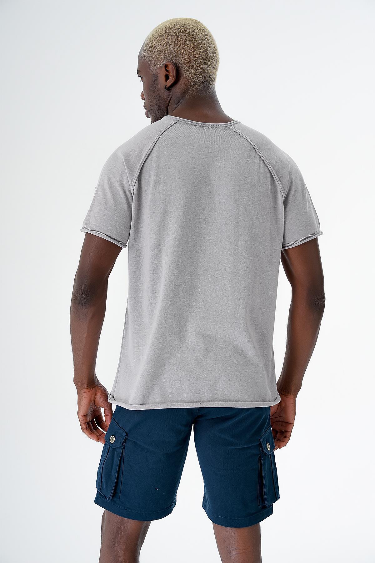Chuba Erkek Bisiklet Yaka Spor Kesim Kısa Kollu İnce Triko T-Shirt Gri 24S268