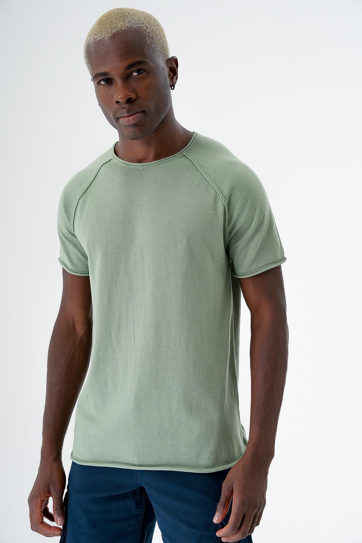 Chuba Erkek Bisiklet Yaka Spor Kesim Kısa Kollu İnce Triko T-Shirt Yeşil 24S268
