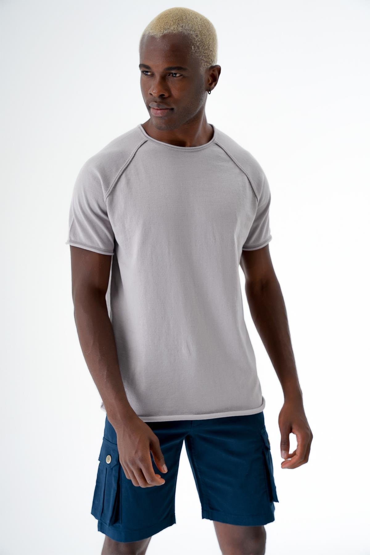 Chuba Erkek Bisiklet Yaka Spor Kesim Kısa Kollu İnce Triko T-Shirt Gri 24S268