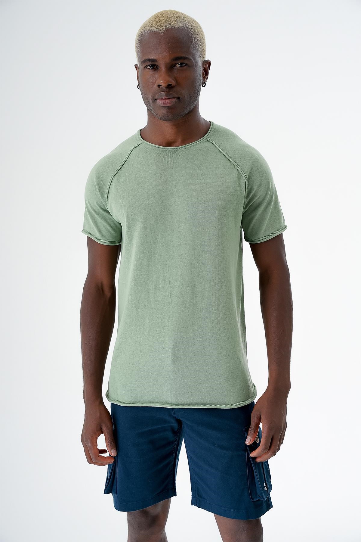 Chuba Erkek Bisiklet Yaka Spor Kesim Kısa Kollu İnce Triko T-Shirt Yeşil 24S268