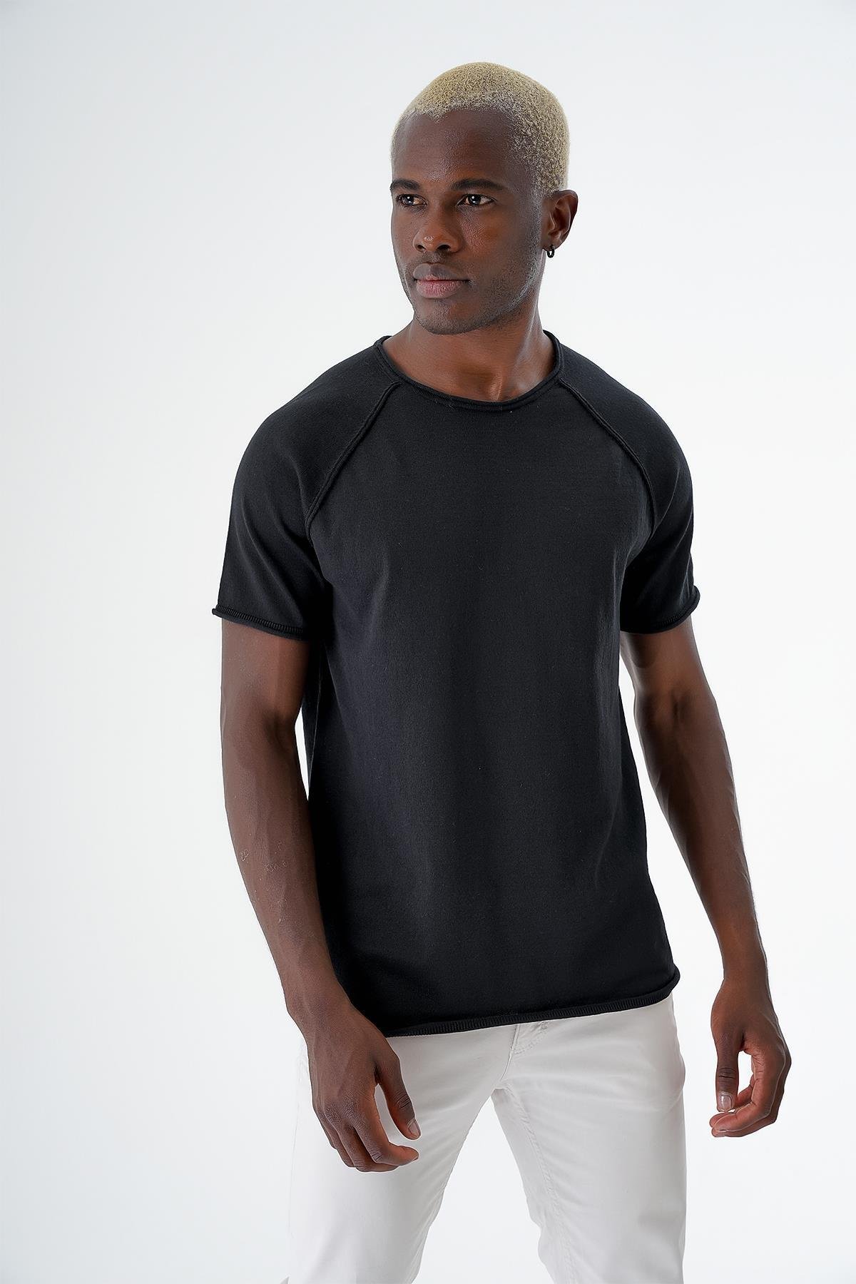 Chuba Erkek Bisiklet Yaka Spor Kesim Kısa Kollu İnce Triko T-Shirt Siyah 24S268