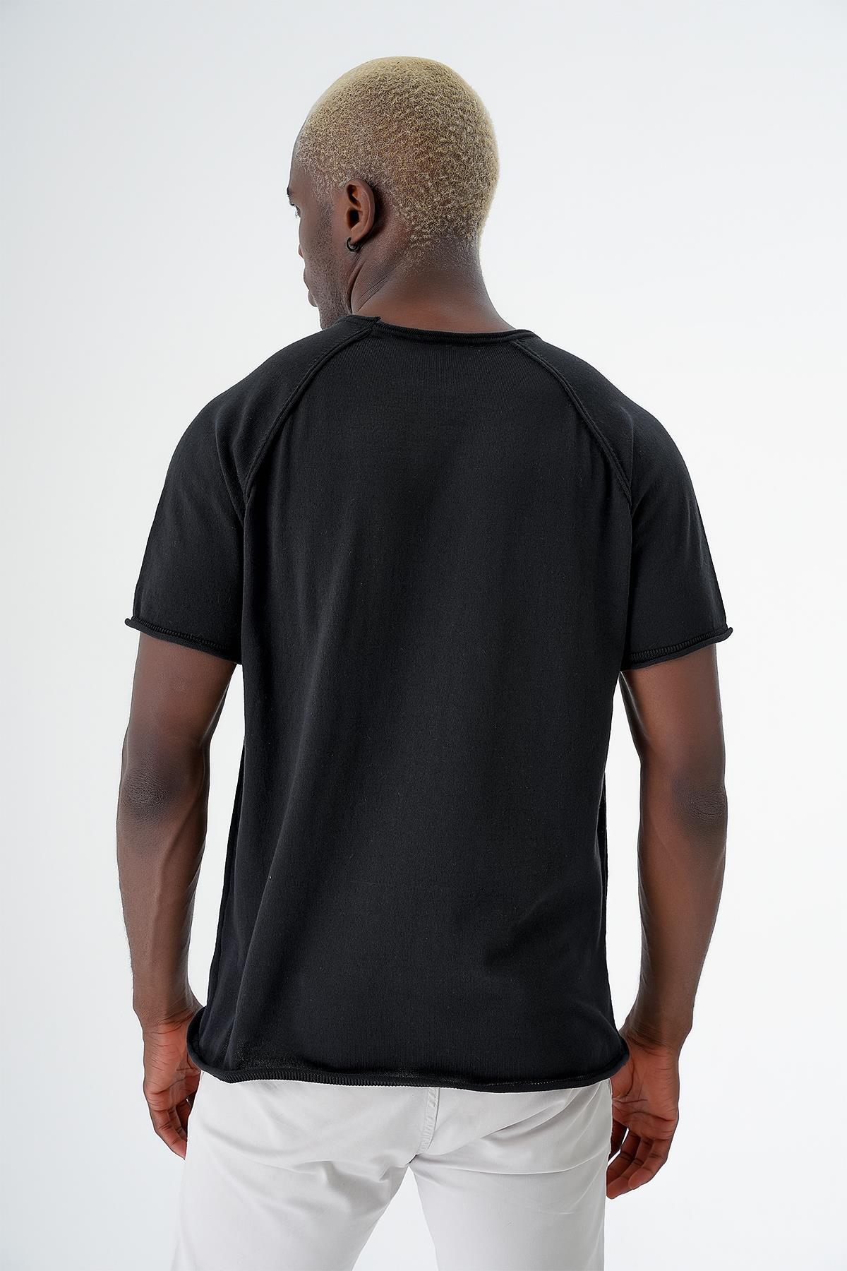 Chuba Erkek Bisiklet Yaka Spor Kesim Kısa Kollu İnce Triko T-Shirt Siyah 24S268