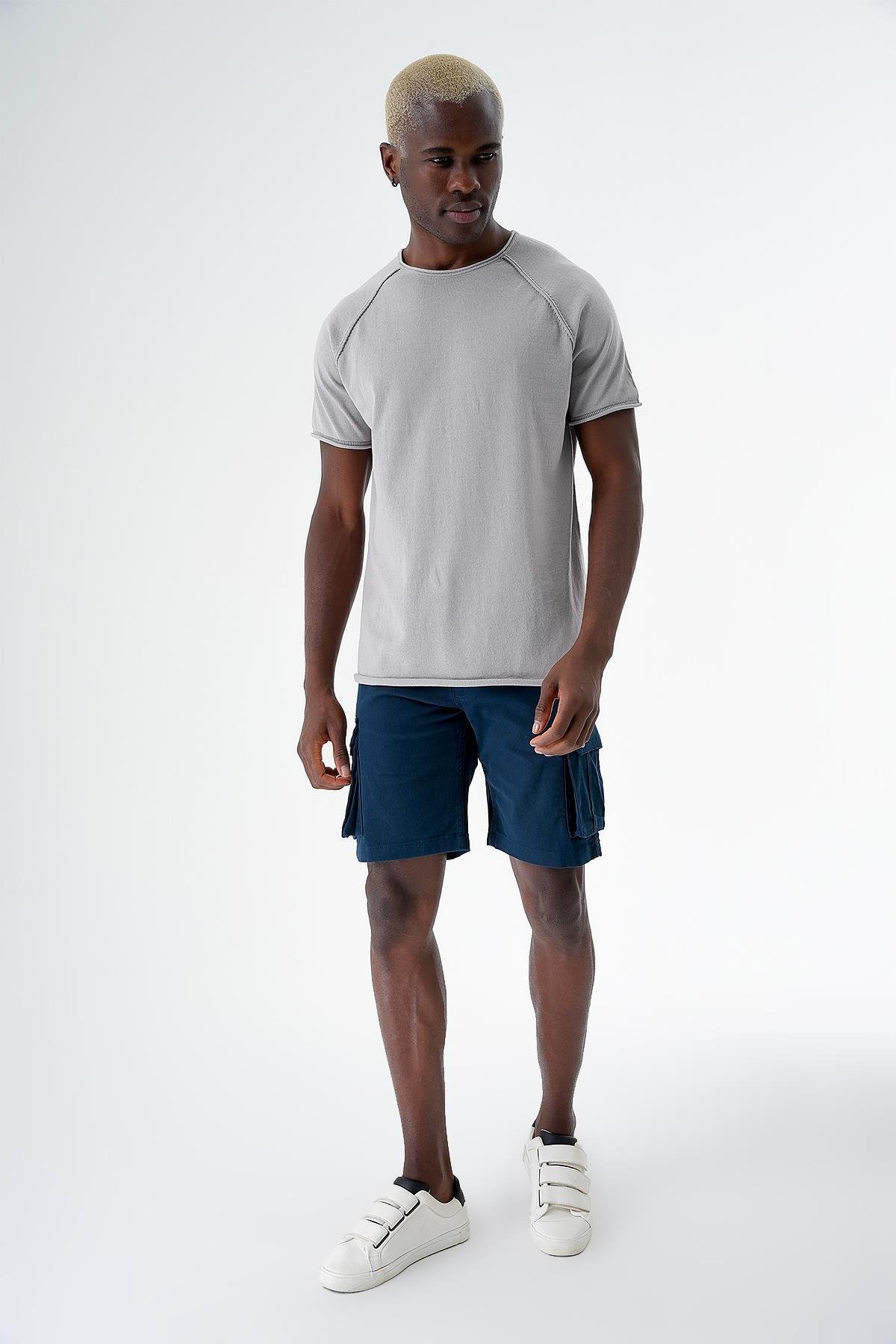 Chuba Erkek Bisiklet Yaka Spor Kesim Kısa Kollu İnce Triko T-Shirt Gri 24S268