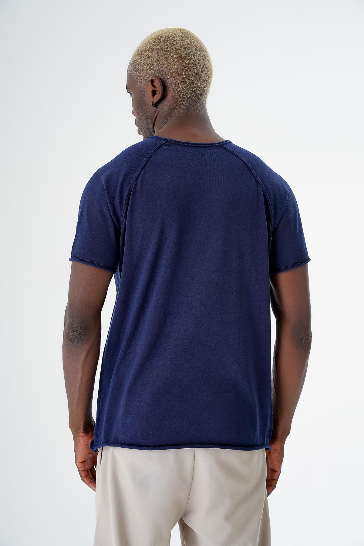 Chuba Erkek Bisiklet Yaka Spor Kesim Kısa Kollu İnce Triko T-Shirt Lacivert 24S268