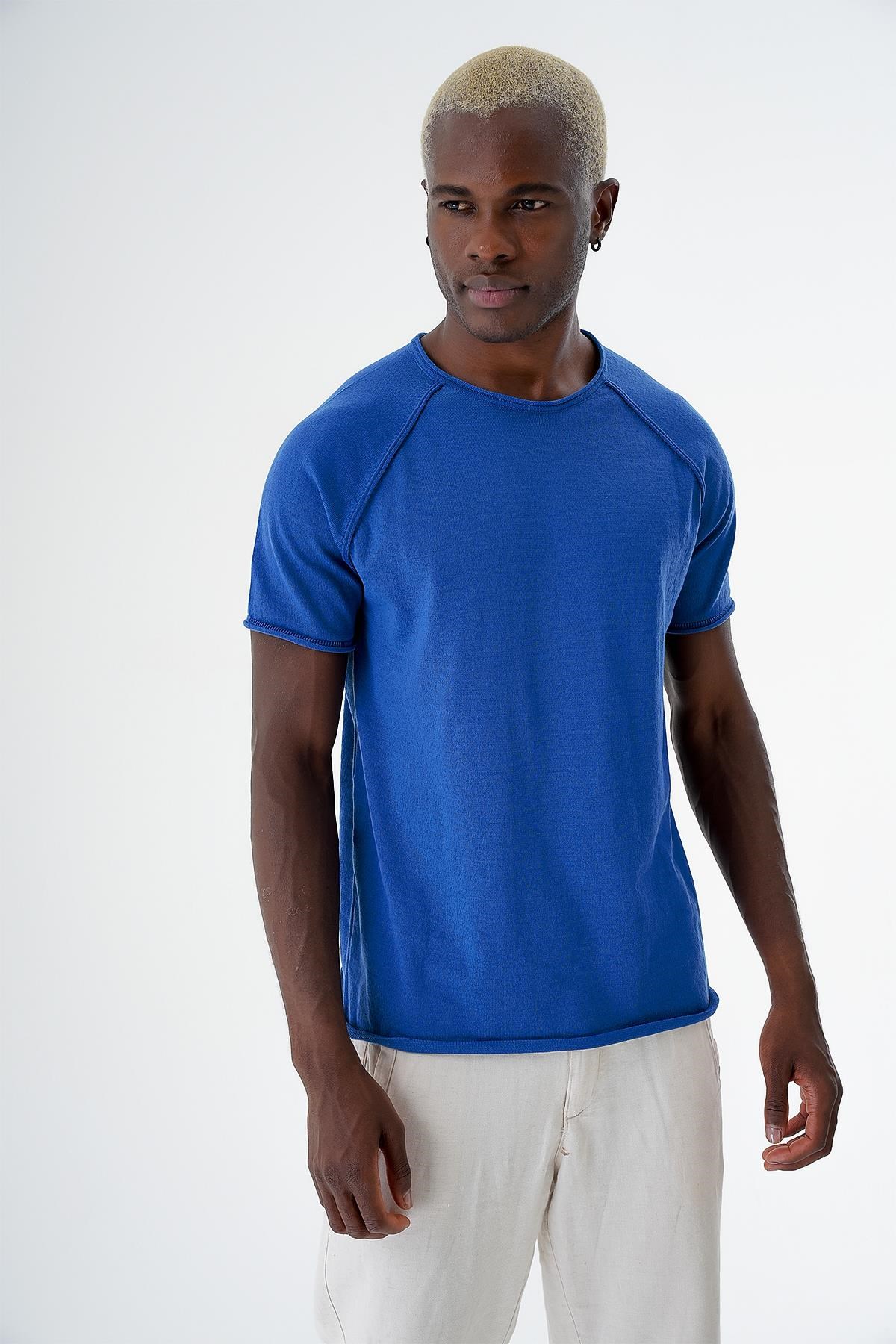 Chuba Erkek Bisiklet Yaka Spor Kesim Kısa Kollu İnce Triko T-Shirt Navy 24S268