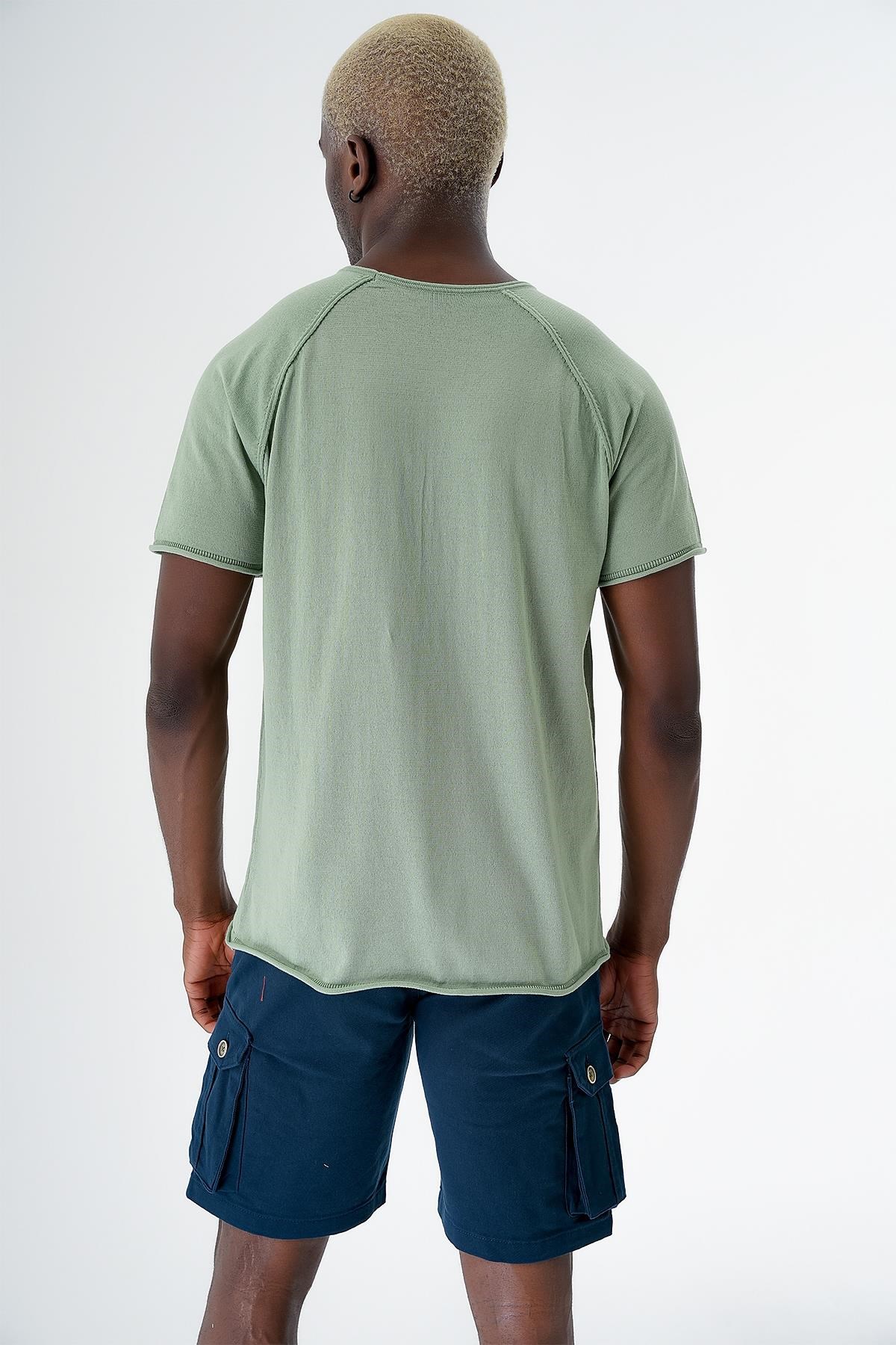 Chuba Erkek Bisiklet Yaka Spor Kesim Kısa Kollu İnce Triko T-Shirt Yeşil 24S268