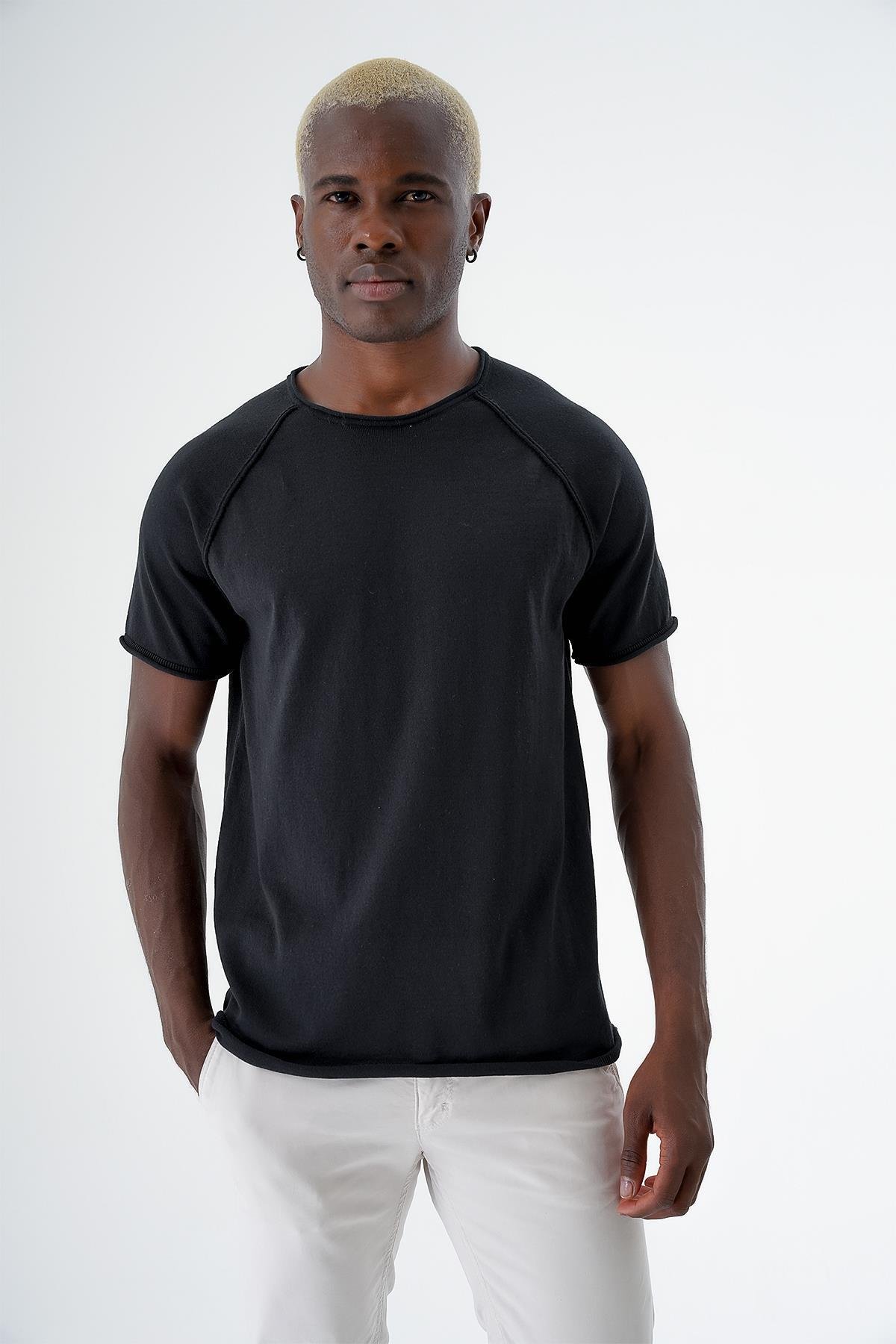 Chuba Erkek Bisiklet Yaka Spor Kesim Kısa Kollu İnce Triko T-Shirt Siyah 24S268