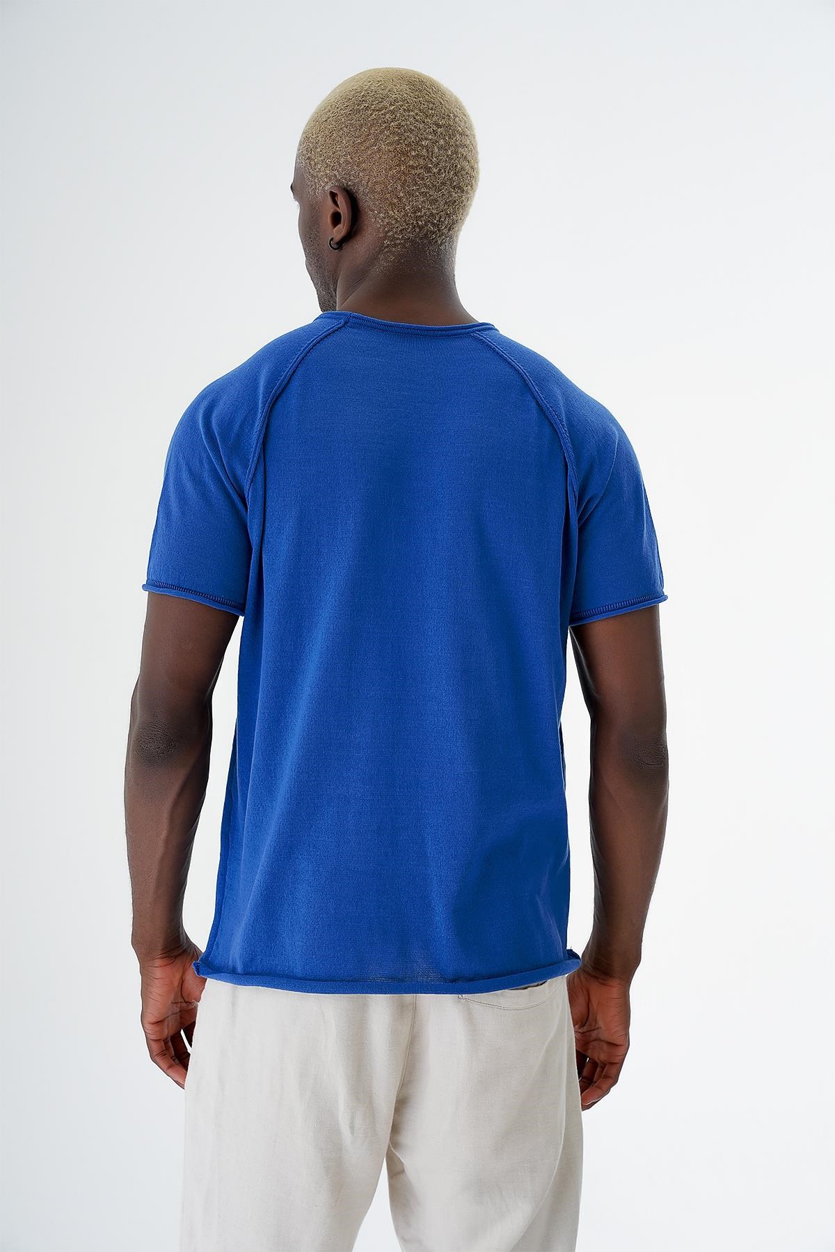 Chuba Erkek Bisiklet Yaka Spor Kesim Kısa Kollu İnce Triko T-Shirt Navy 24S268