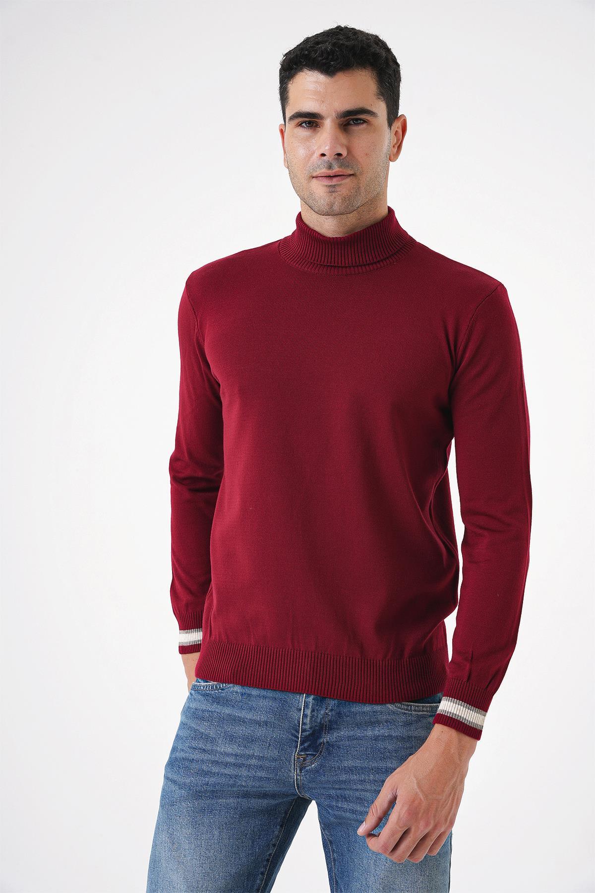Chuba Erkek Bordo Balıkçı Yaka İnce Triko Kazak 20W154