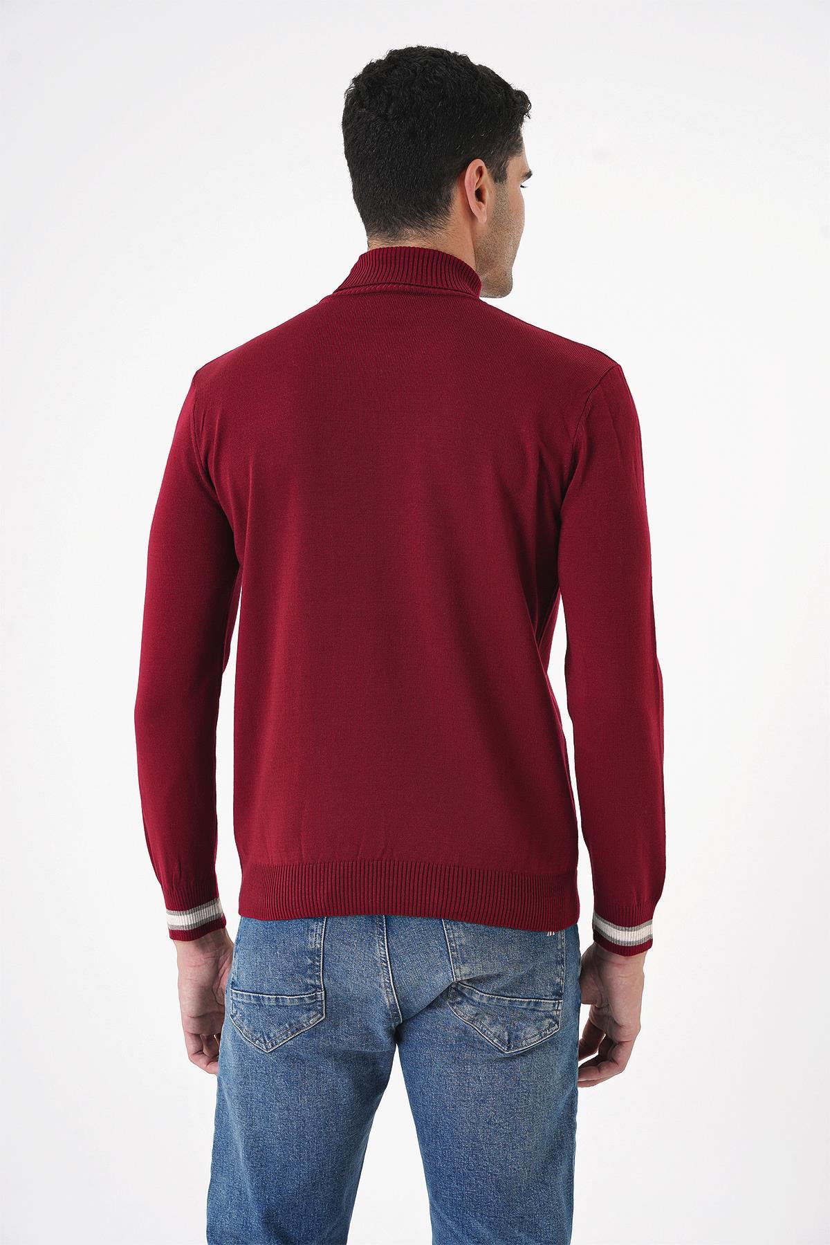 Chuba Erkek Bordo Balıkçı Yaka İnce Triko Kazak 20W154