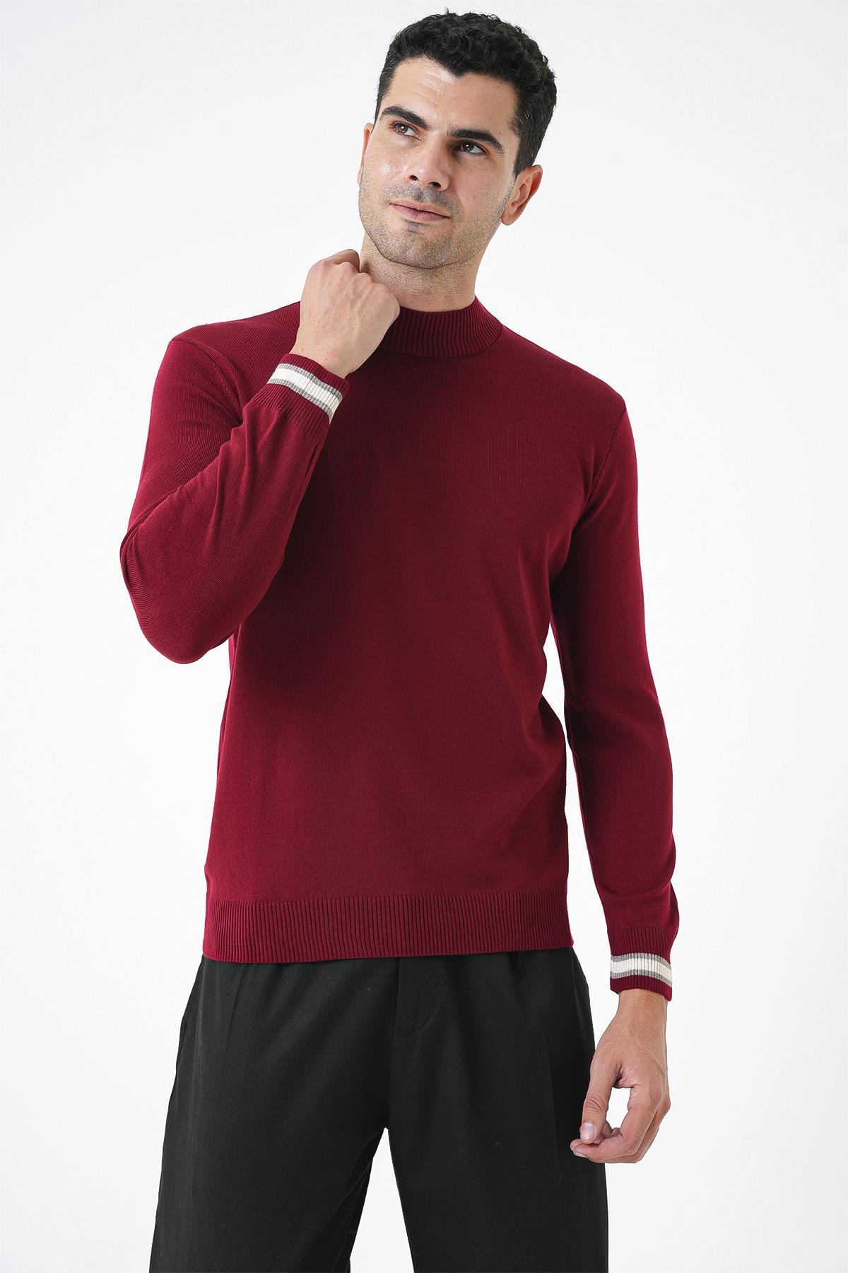Chuba Erkek Bordo Yarım Balıkçı Triko Kazak 20W153