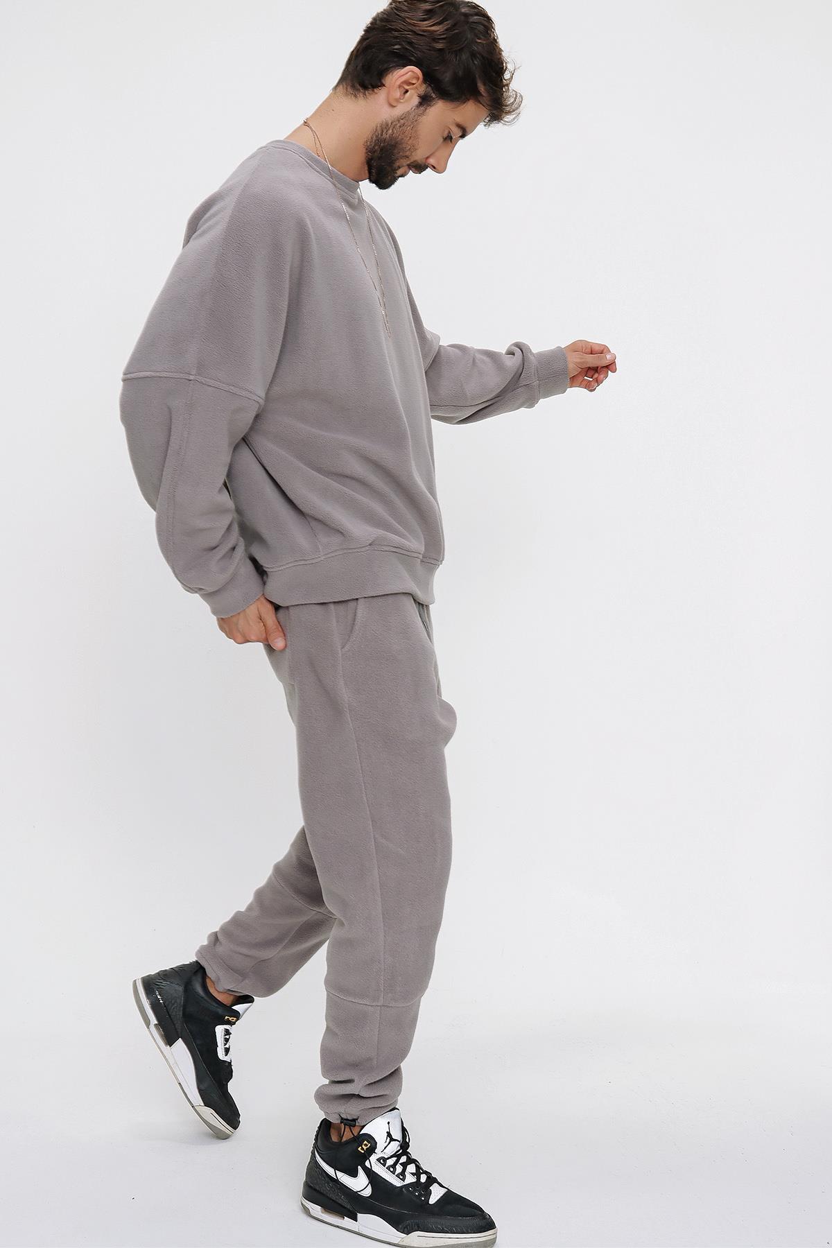 Chuba Erkek Gri Oversize Polar Eşofman Takımı 22W804