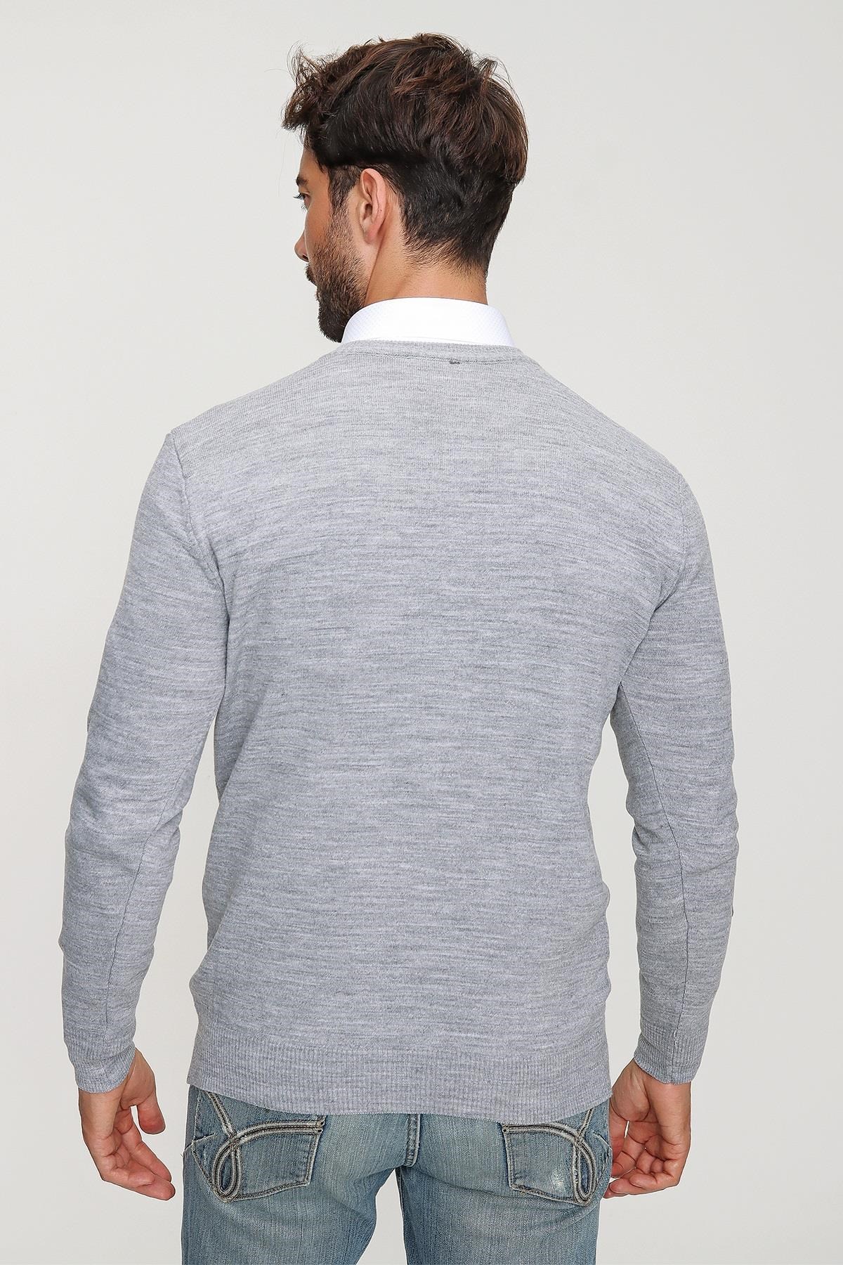 Chuba Erkek Gri V Yaka Triko Kazak 20W151