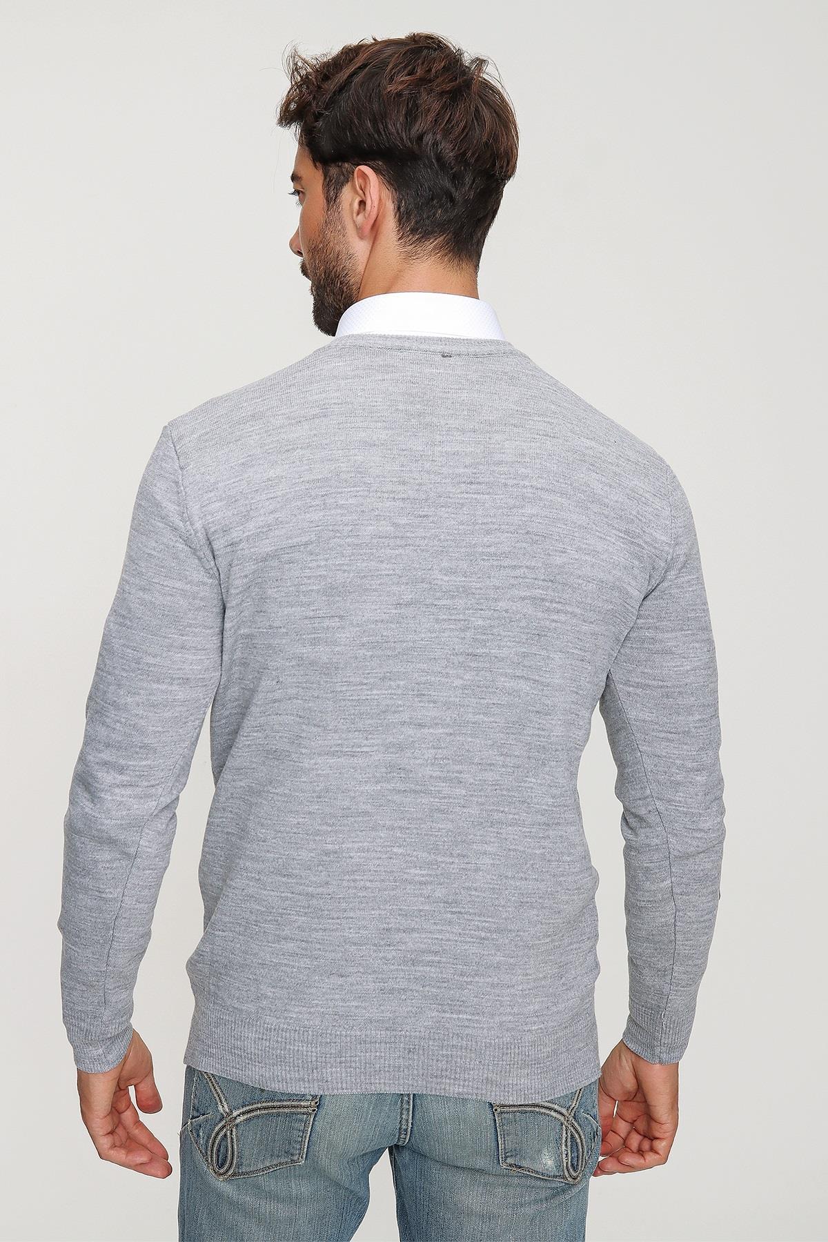 Chuba Erkek Gri V Yaka Triko Kazak 20W151