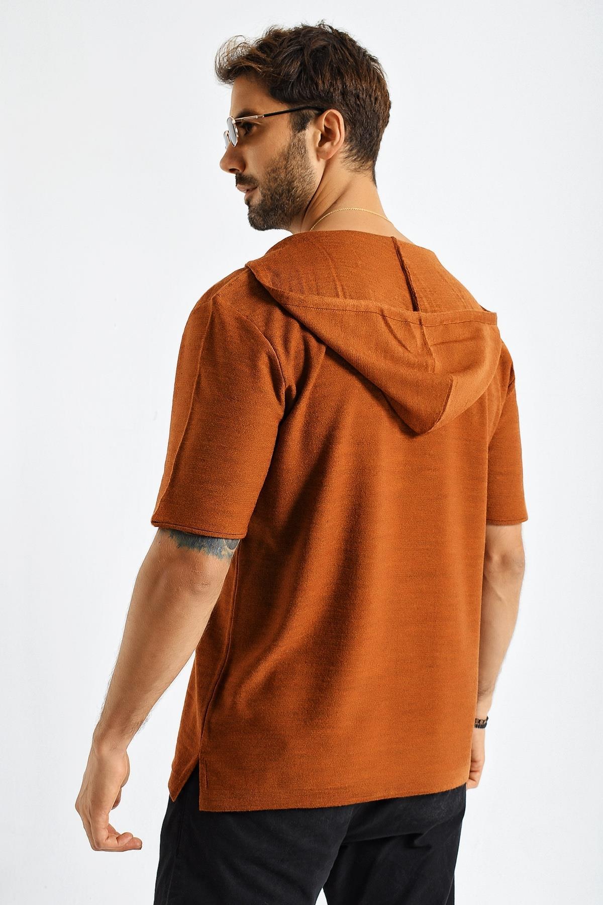 Chuba Erkek Kapüşonlu Kısa Kollu Oversize Triko Kazak 21W302