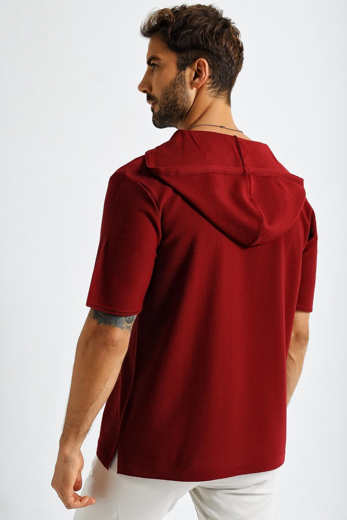 Chuba Erkek Kapüşonlu Kısa Kollu Oversize Triko Kazak 21W302