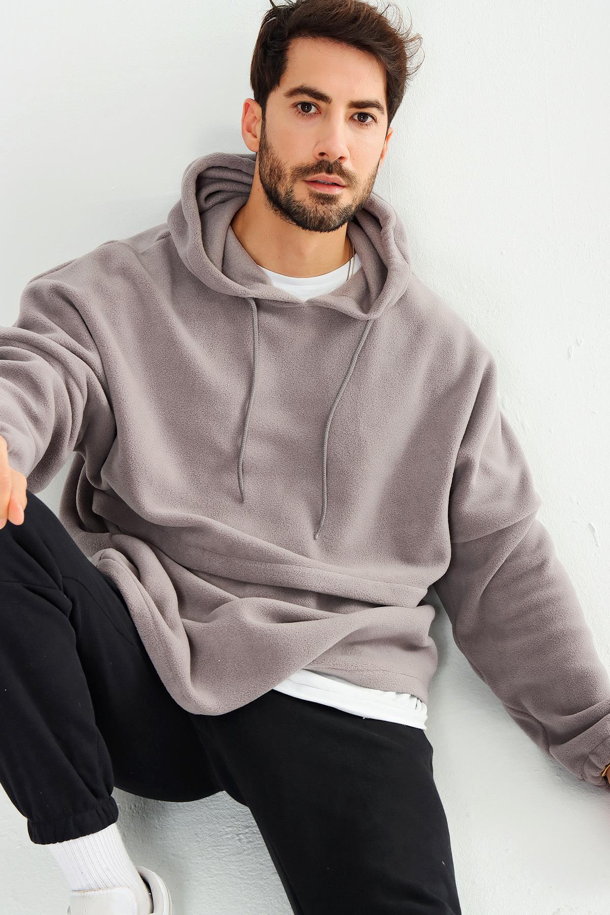 Chuba Erkek Kapüşonlu Oversize Outdoor Retro Polar Hoodie 21W801
