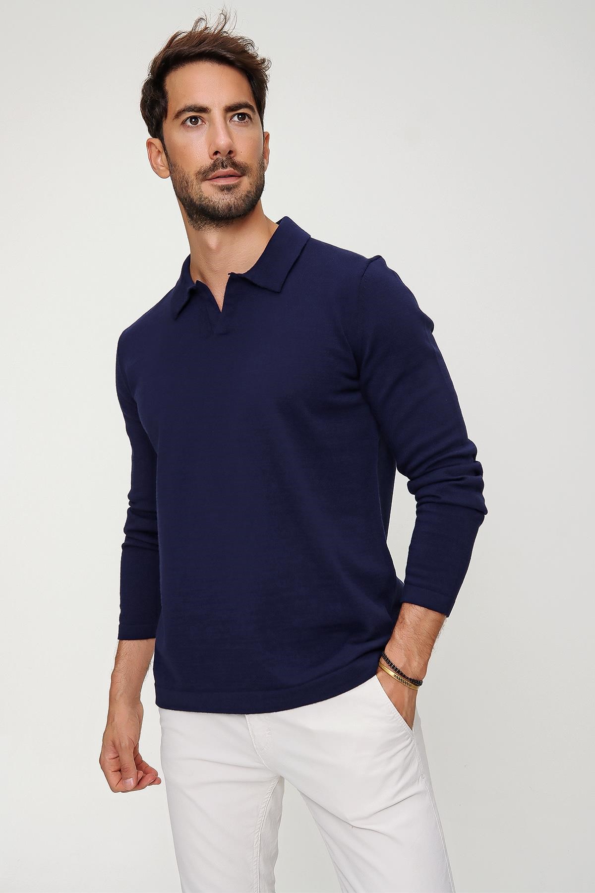 Chuba Erkek Lacivert Reddington Polo Yaka Uzun Kollu İnce Triko Kazak 22W403