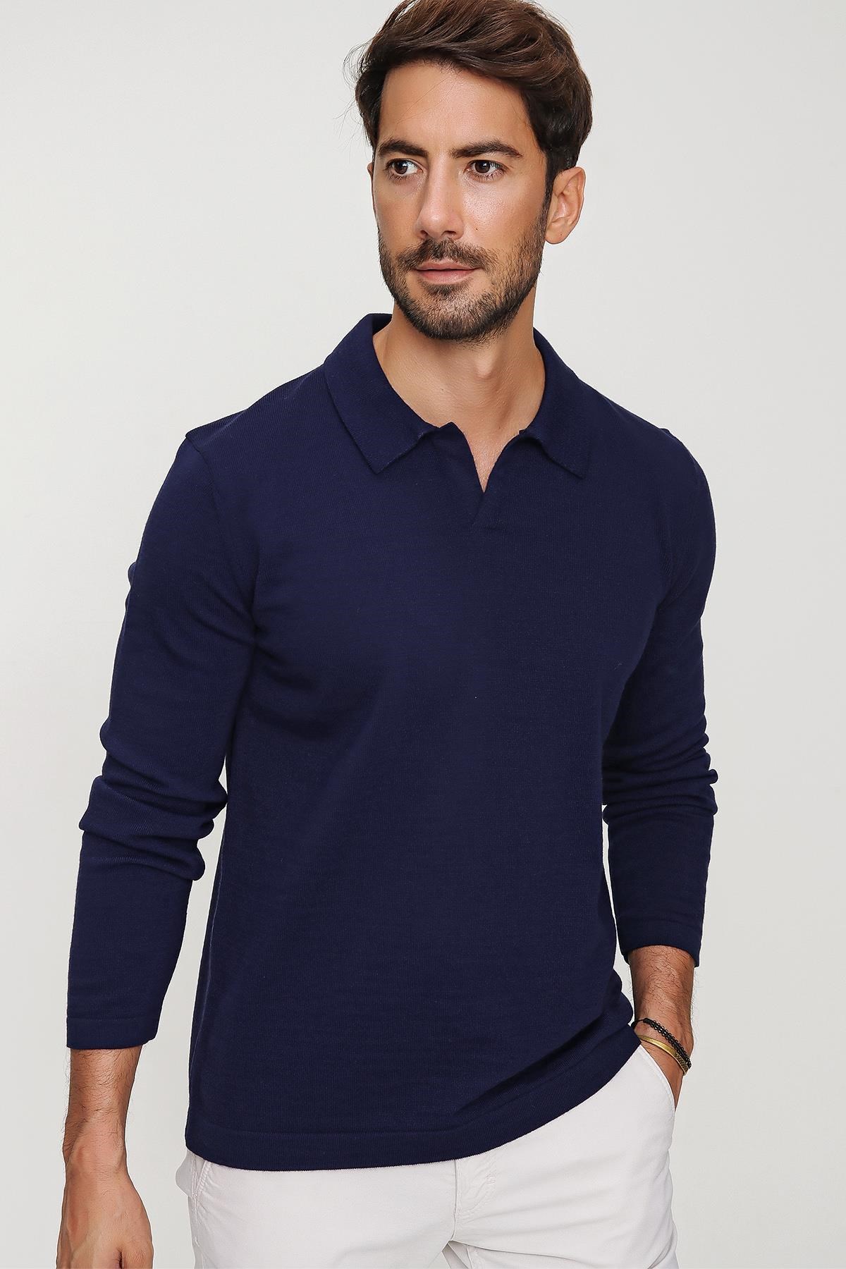 Chuba Erkek Lacivert Reddington Polo Yaka Uzun Kollu İnce Triko Kazak 22W403