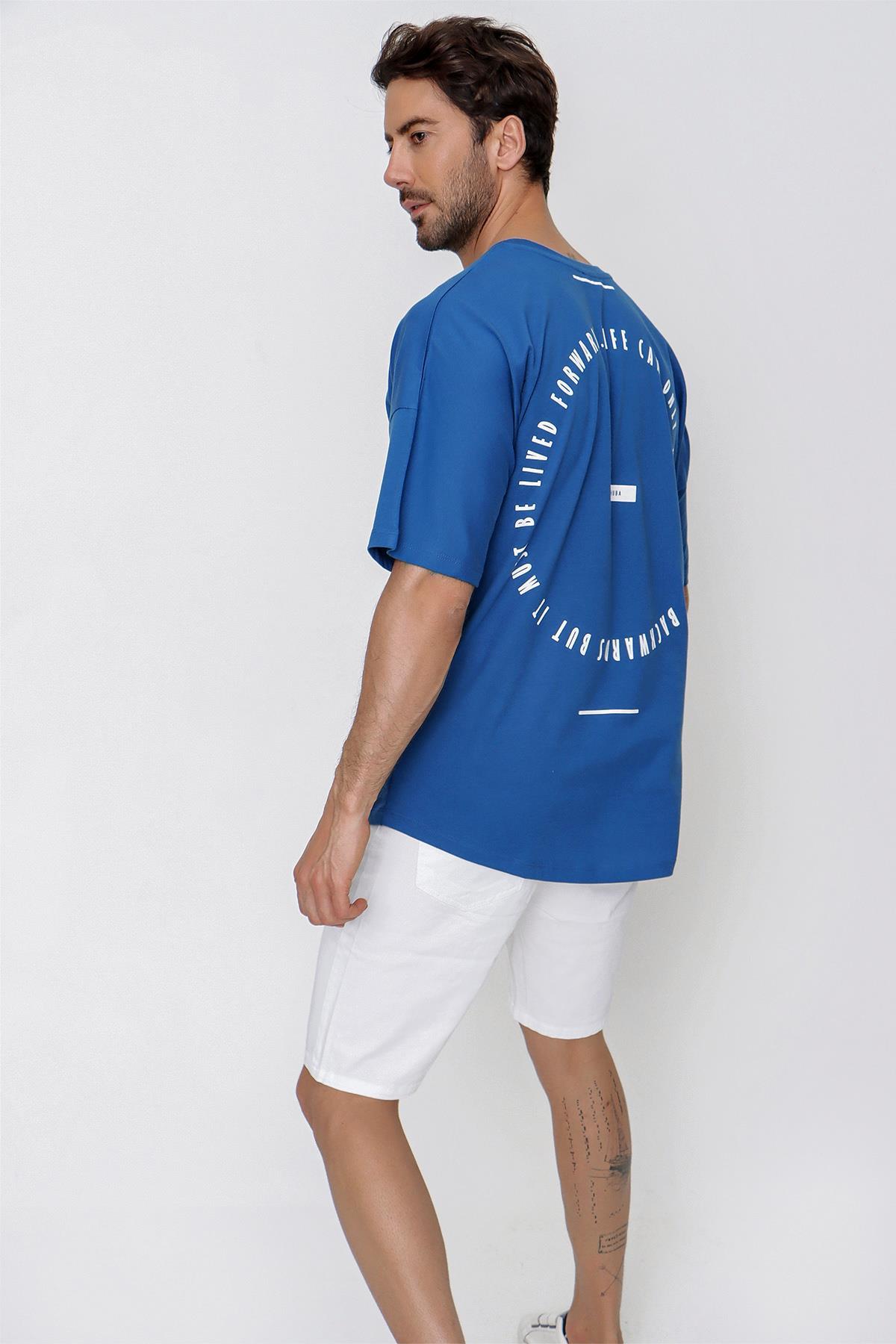 Chuba Erkek Loose Fit Spor Kesim Baskılı T-Shirt Mavi 22SM251