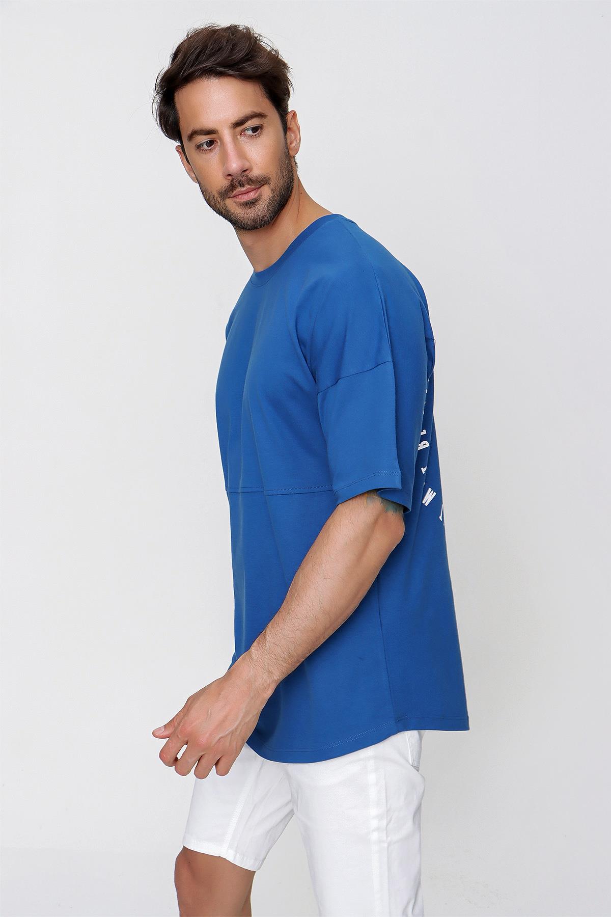 Chuba Erkek Loose Fit Spor Kesim Baskılı T-Shirt Mavi 22SM251